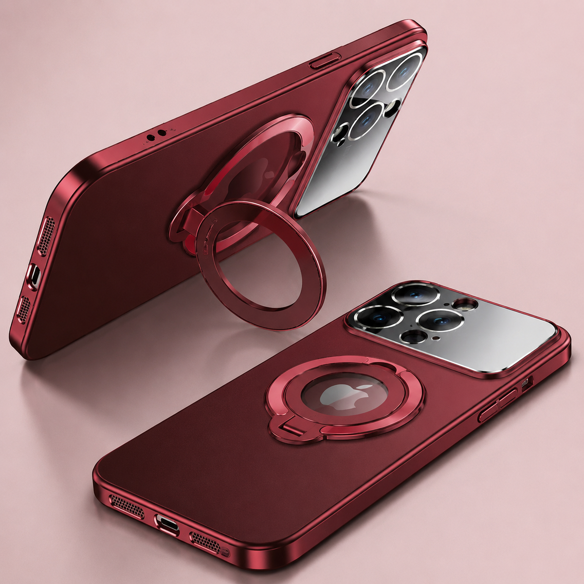 Premium iPhone Case MagSafe Compatible Matte Ring Stand Shockproof Protective Cover Hard PC Camera Lens Protection Ultra Thin Slim Magnetic Design