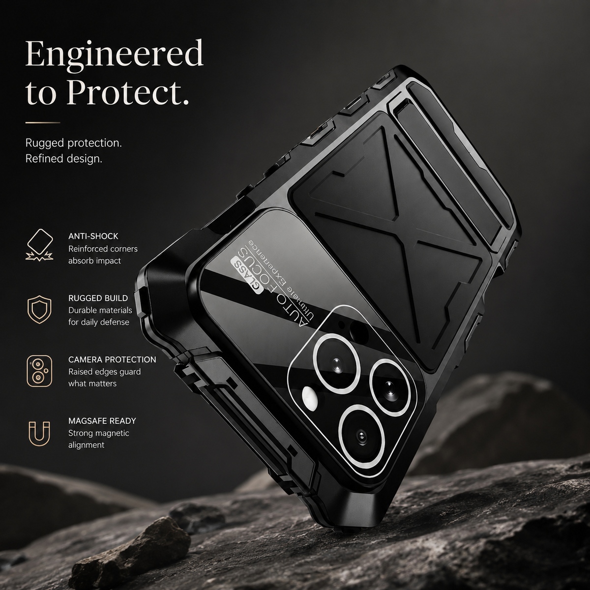 Premium iPhone Case MagSafe Compatible Metal Bumper Cover Shockproof Rugged Protection Camera Lens Guard Heavy Duty Slim Magnetic Anti Scratch Design