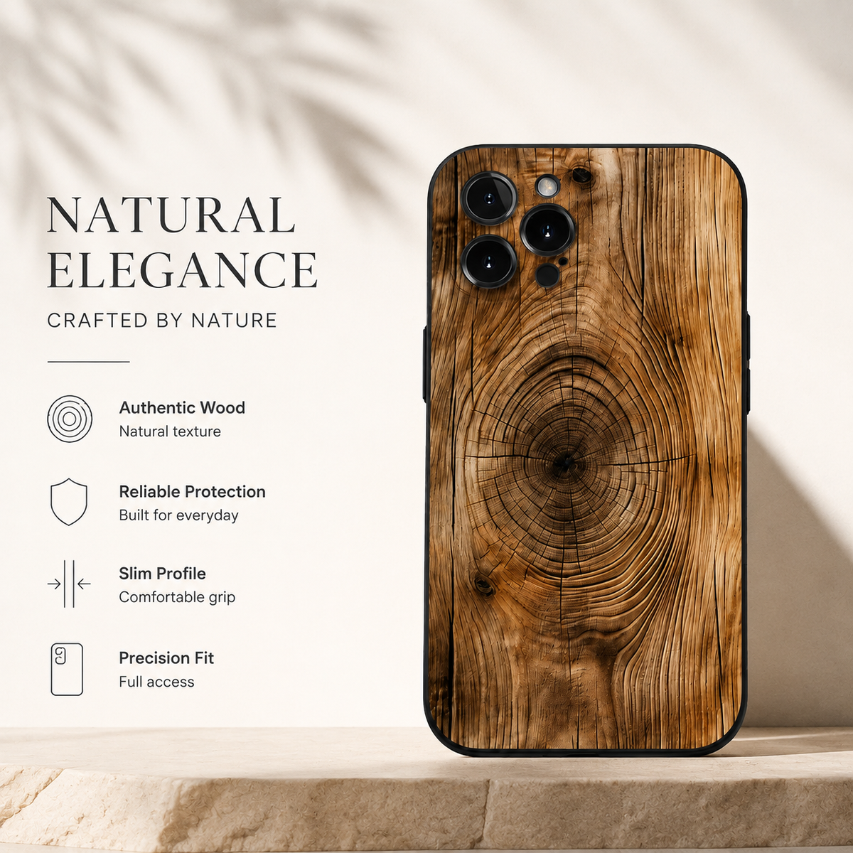 Premium iPhone Case MagSafe Compatible Natural Wood Cover Shockproof TPU Bumper Ultra Thin Protection Camera Lens Guard Slim Lightweight Design