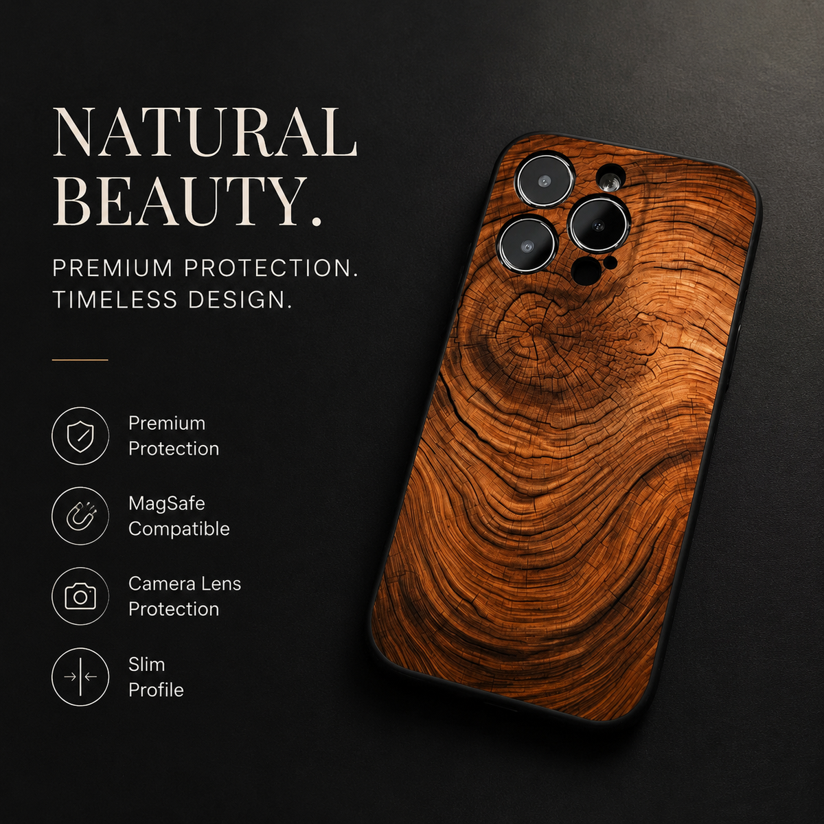 Premium iPhone Case MagSafe Compatible Natural Wood Cover Shockproof TPU Bumper Ultra Thin Protection Camera Lens Guard Slim Lightweight Design