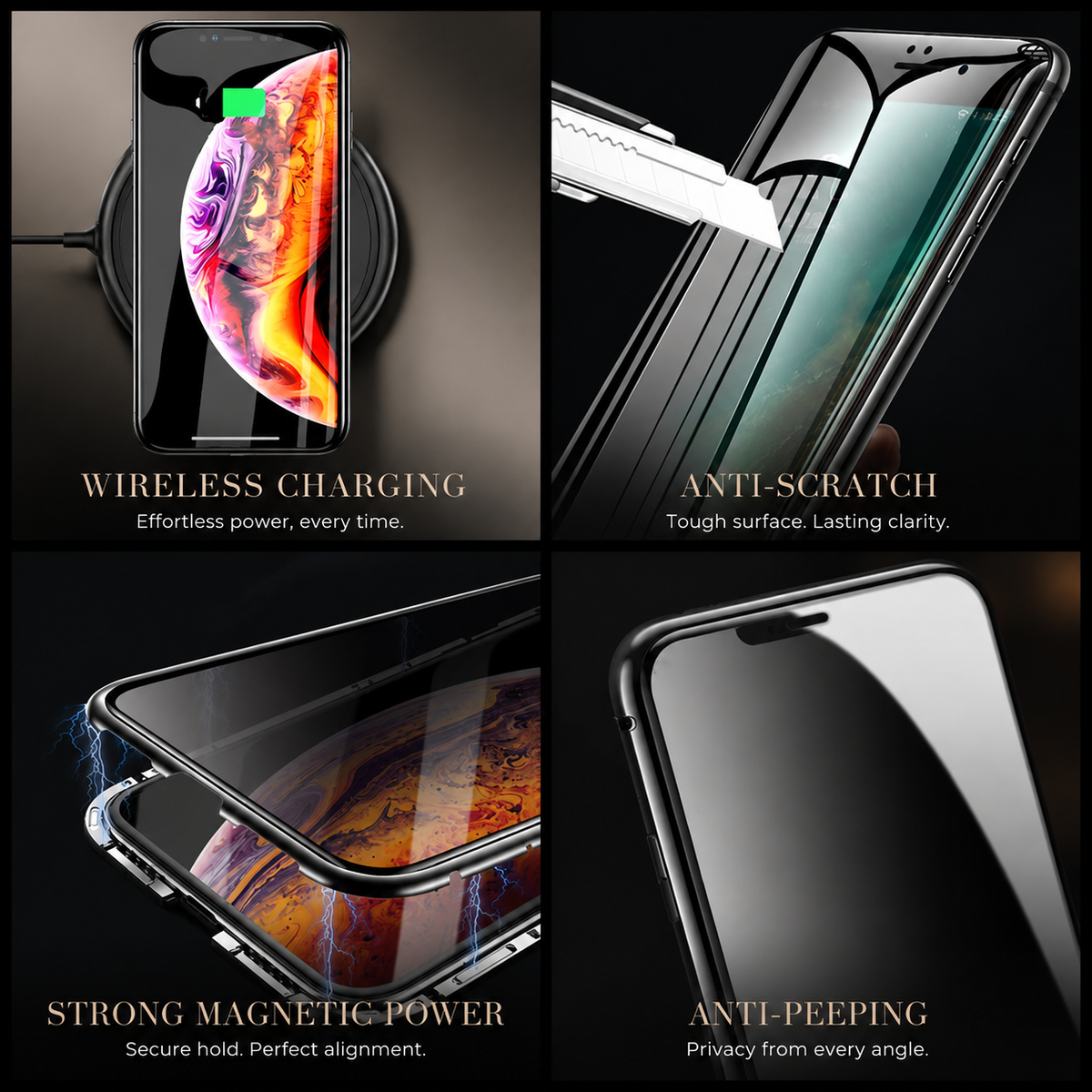 Premium iPhone Case MagSafe Compatible Privacy Screen Tempered Glass Shockproof Protective Cover Full Body Camera Lens Protection Slim Design