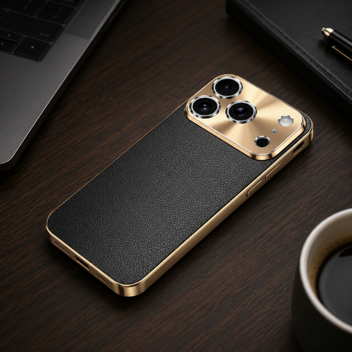 Premium iPhone Case MagSafe Compatible Protective Cover Lychee Texture Leather Back Electroplated Frame Shockproof Camera Lens Protection Full Coverage Slim Design