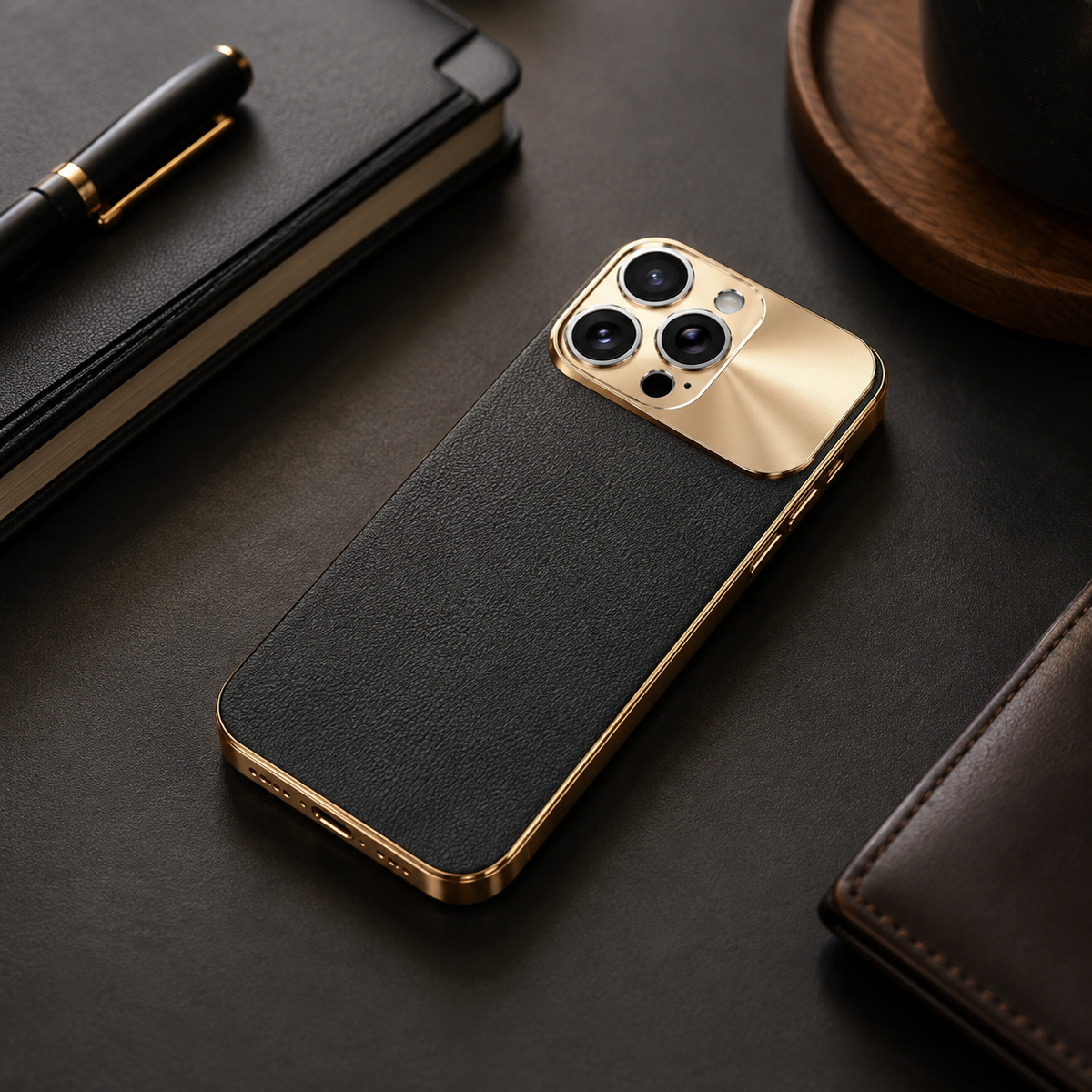 Premium iPhone Case MagSafe Compatible Protective Cover Lychee Texture Leather Back Electroplated Frame Shockproof Camera Lens Protection Full Coverage Slim Design