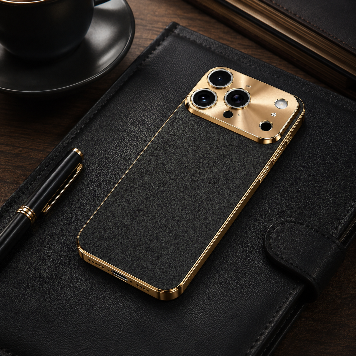 Premium iPhone Case MagSafe Compatible Protective Cover Lychee Texture Leather Back Electroplated Frame Shockproof Camera Lens Protection Full Coverage Slim Design