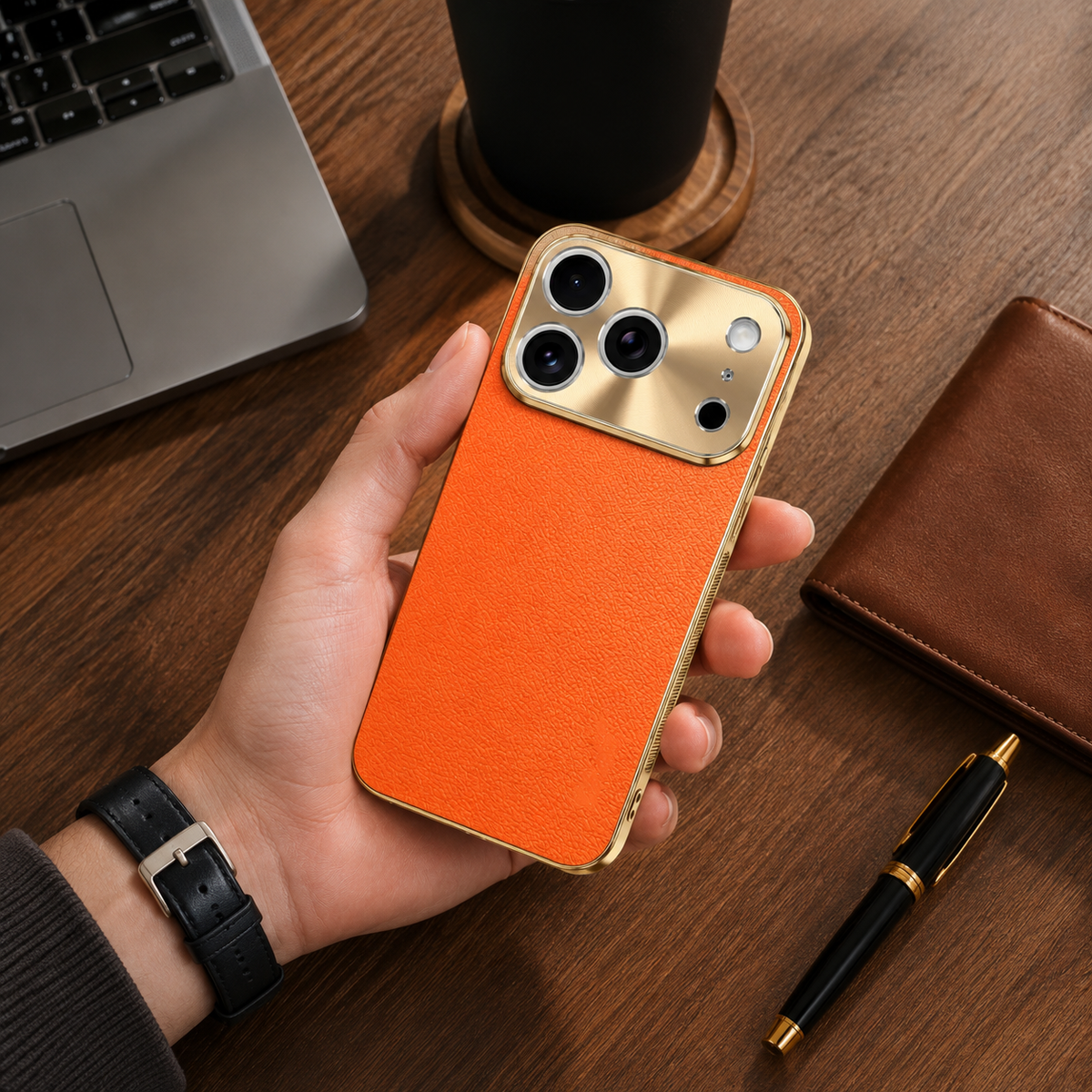 Premium iPhone Case MagSafe Compatible Protective Cover Lychee Texture Leather Back Electroplated Frame Shockproof Camera Lens Protection Full Coverage Slim Design