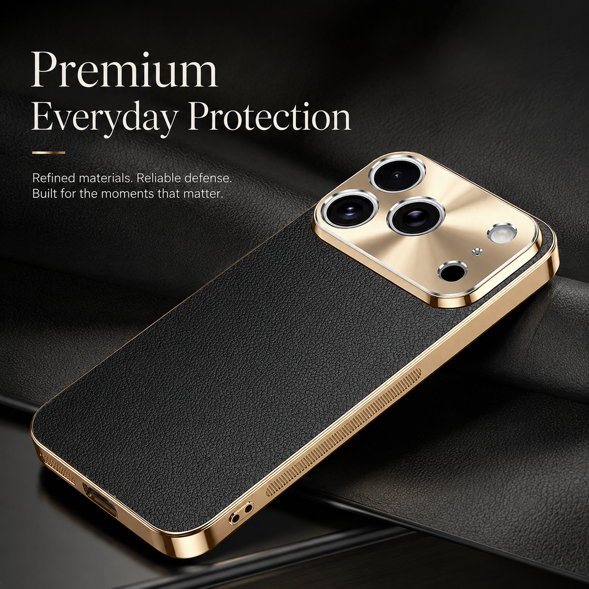 Premium iPhone Case MagSafe Compatible Protective Cover Lychee Texture Leather Back Electroplated Frame Shockproof Camera Lens Protection Full Coverage Slim Design