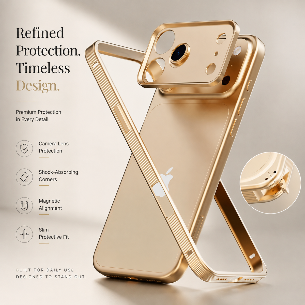 Premium iPhone Case MagSafe Compatible Protective Cover Metal Frame Heat Dissipation Design Anti Slip Grip Shockproof Camera Lens Protection Slim Structure