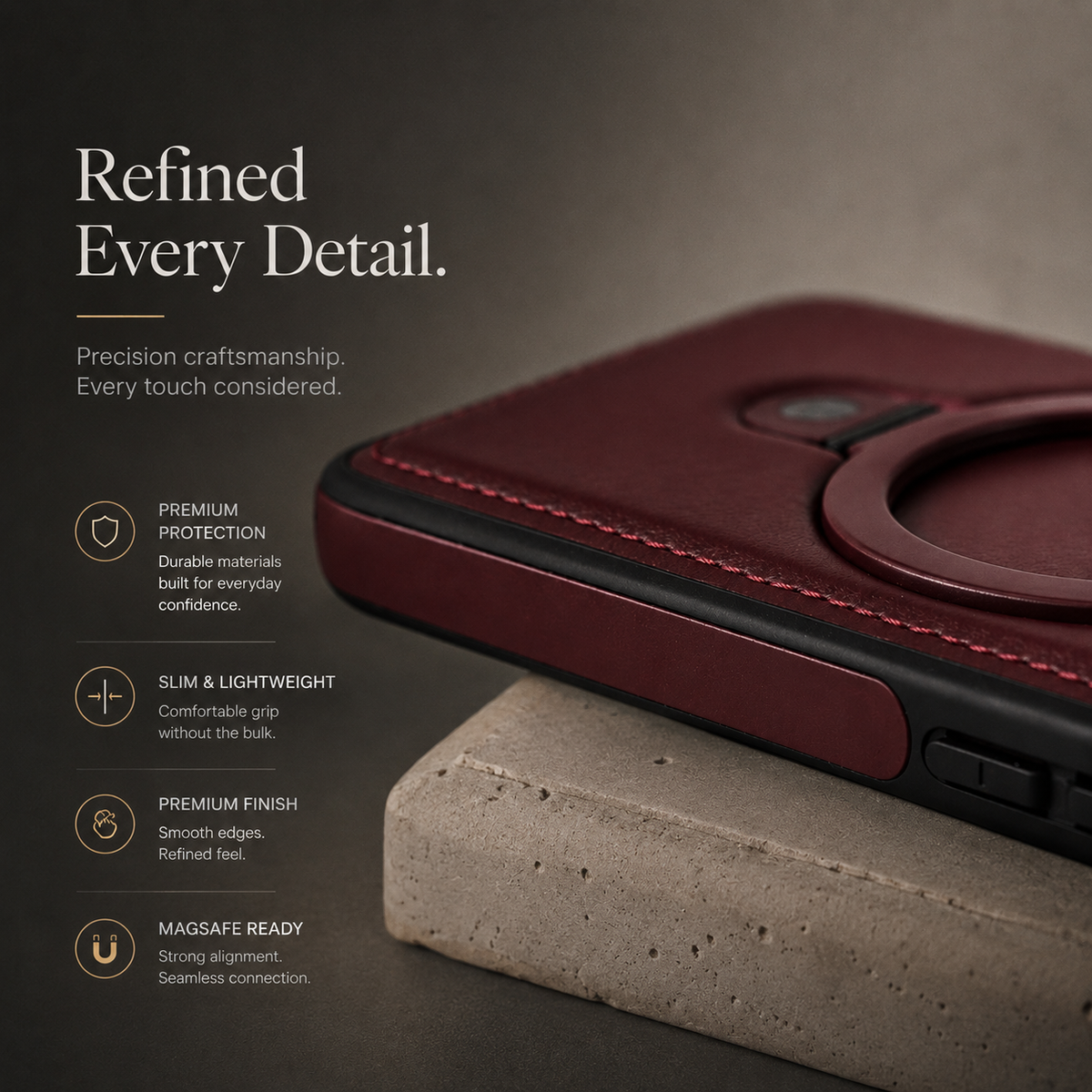 Premium iPhone Case MagSafe Compatible Retro Leather Protective Cover Invisible Kickstand Shockproof Slim Business Full Coverage Camera Lens Guard Design