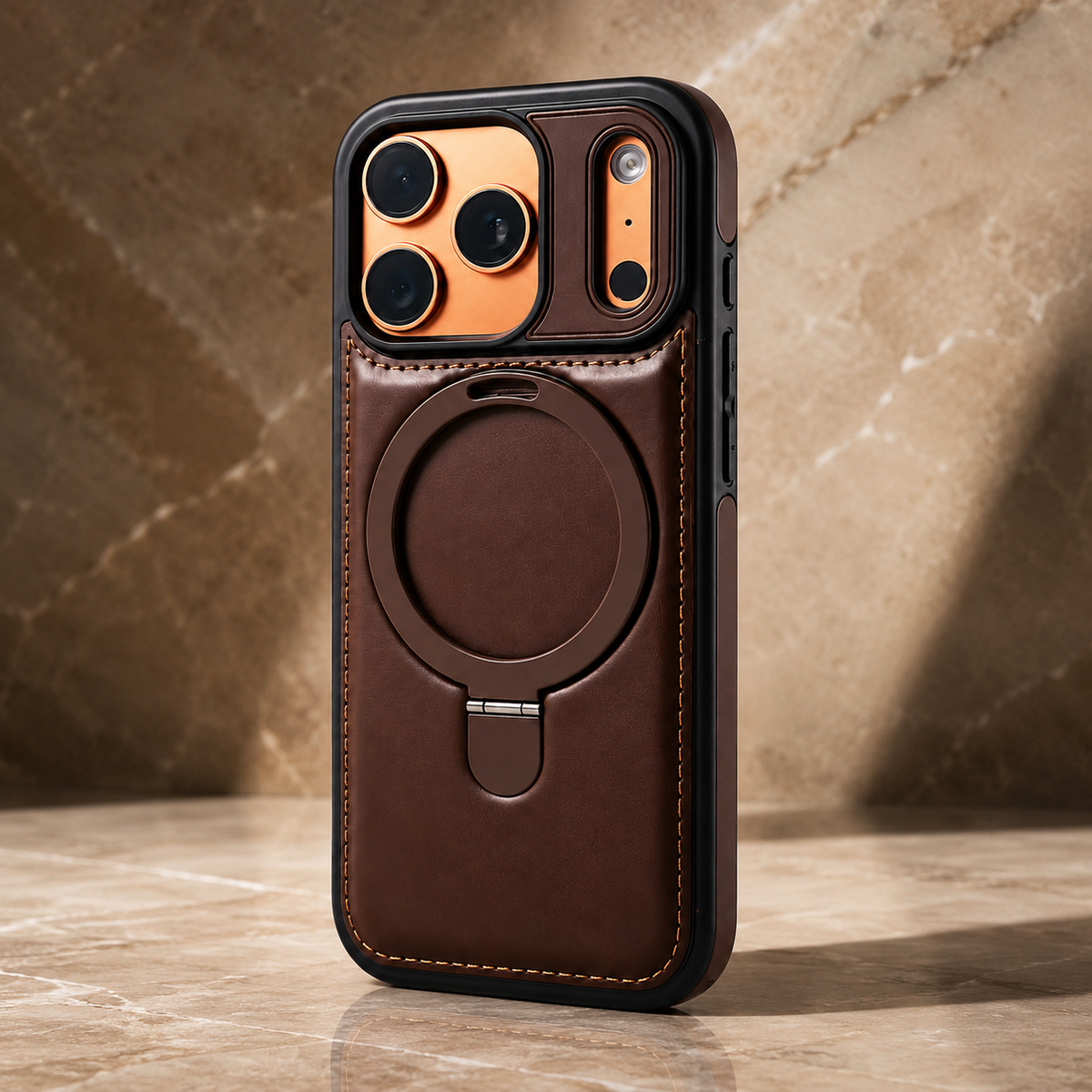 Premium iPhone Case MagSafe Compatible Retro Leather Protective Cover Invisible Kickstand Shockproof Slim Business Full Coverage Camera Lens Guard Design