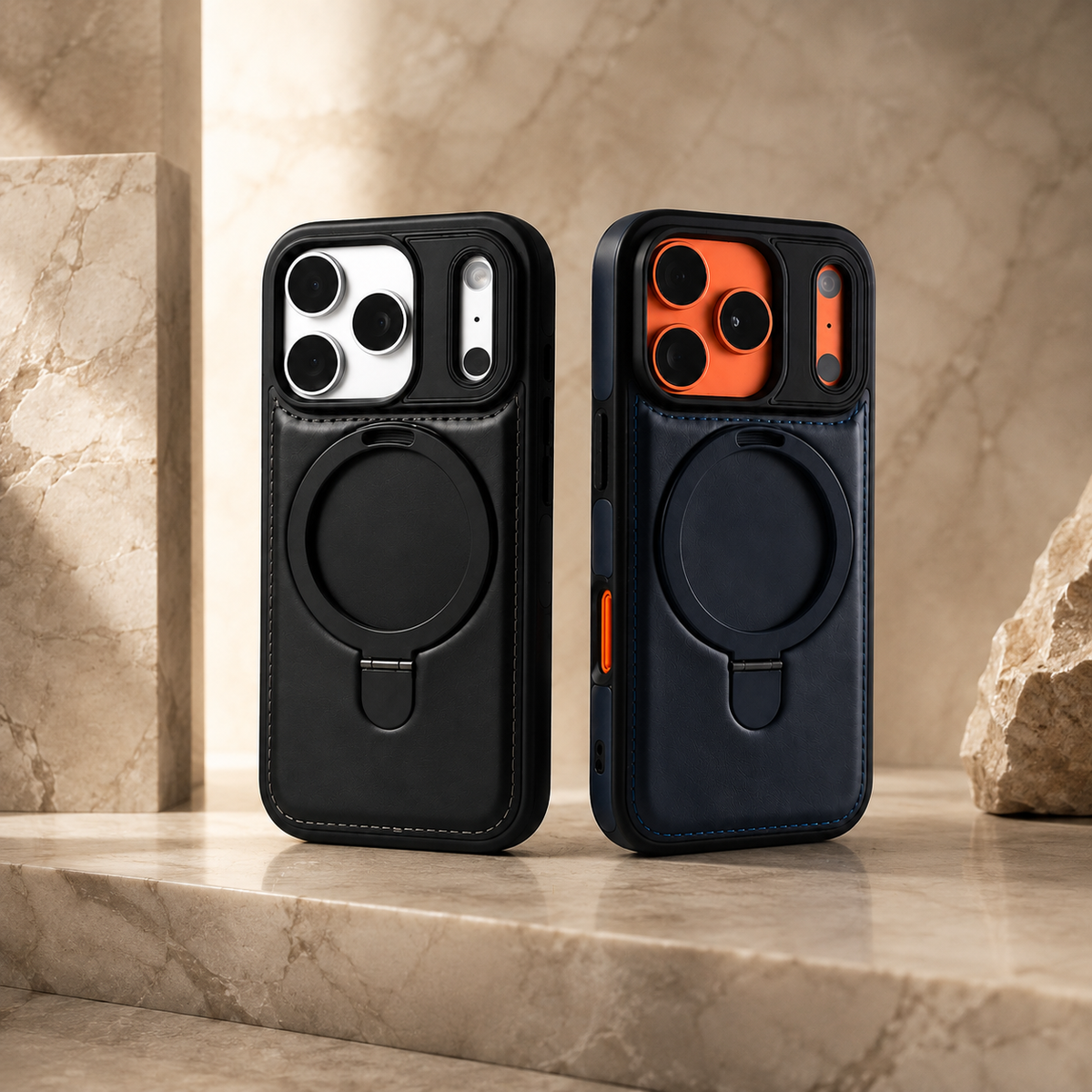 Premium iPhone Case MagSafe Compatible Retro Leather Protective Cover Invisible Kickstand Shockproof Slim Business Full Coverage Camera Lens Guard Design