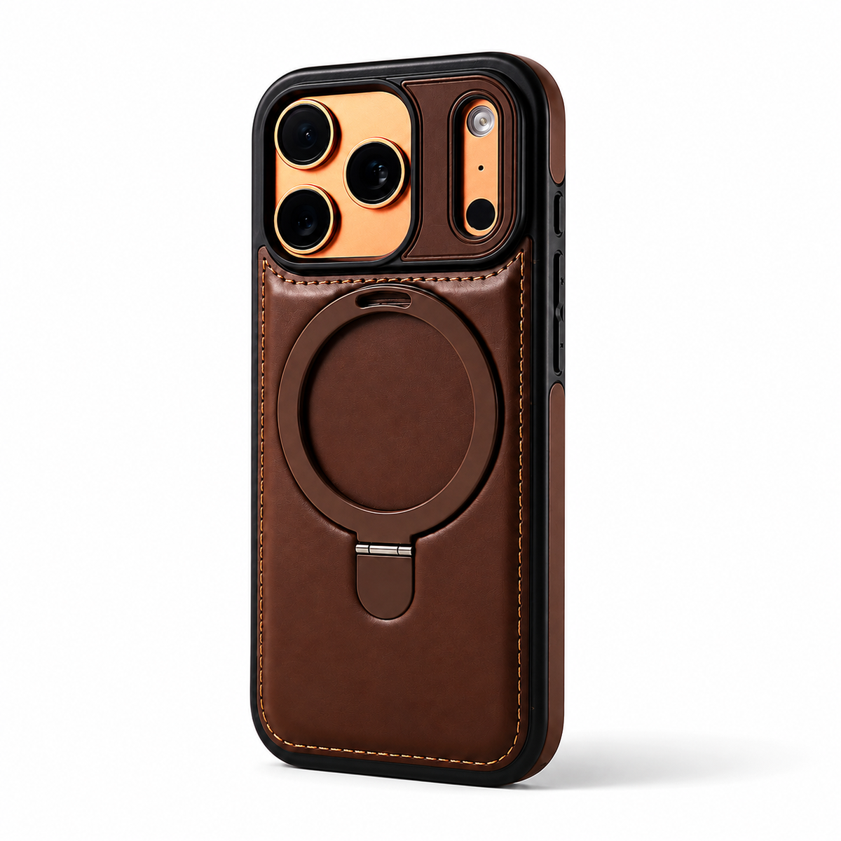 Premium iPhone Case MagSafe Compatible Retro Leather Protective Cover Invisible Kickstand Shockproof Slim Business Full Coverage Camera Lens Guard Design