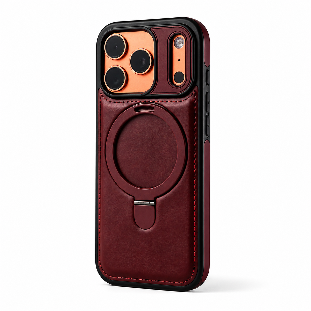 Premium iPhone Case MagSafe Compatible Retro Leather Protective Cover Invisible Kickstand Shockproof Slim Business Full Coverage Camera Lens Guard Design