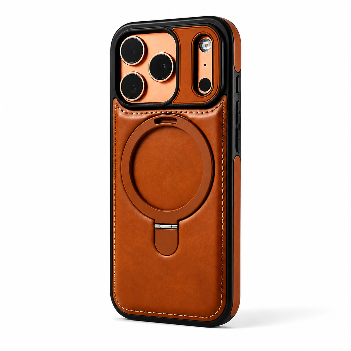 Premium iPhone Case MagSafe Compatible Retro Leather Protective Cover Invisible Kickstand Shockproof Slim Business Full Coverage Camera Lens Guard Design