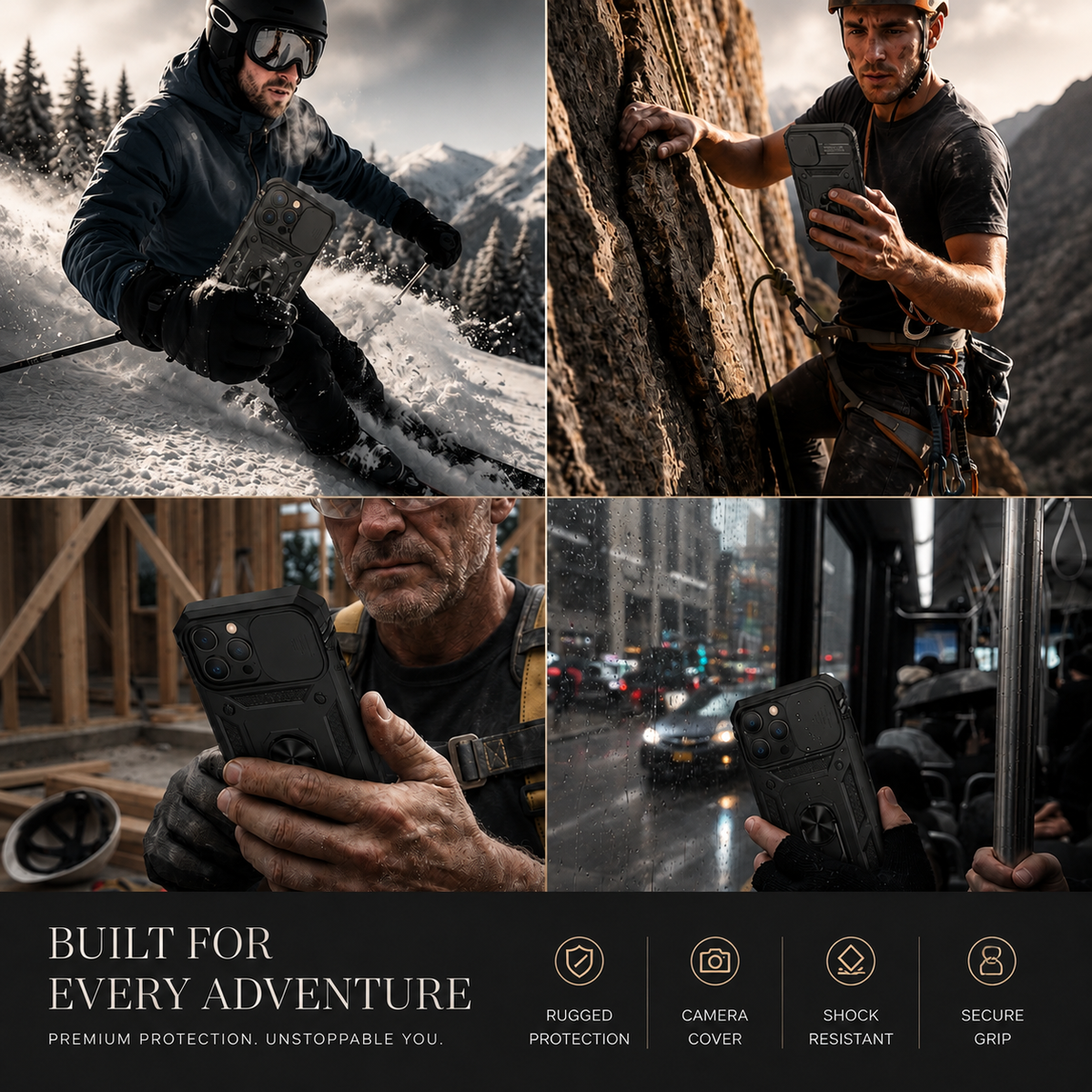 Premium iPhone Case MagSafe Compatible Rugged Armor Card Holder Cover Kickstand Shockproof Protection Camera Lens Guard Slim Magnetic Heavy Duty Design