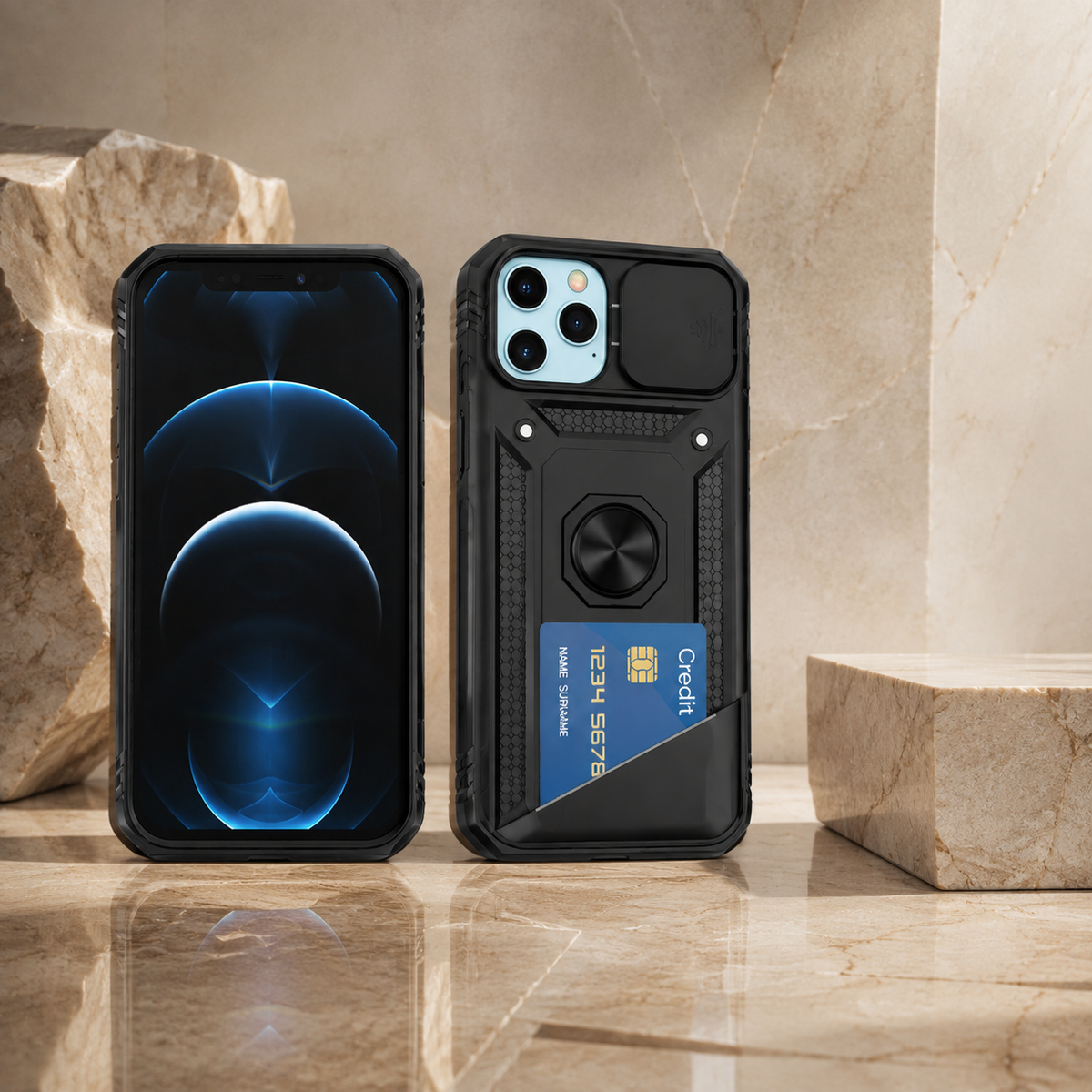 Premium iPhone Case MagSafe Compatible Rugged Armor Card Holder Cover Kickstand Shockproof Protection Camera Lens Guard Slim Magnetic Heavy Duty Design