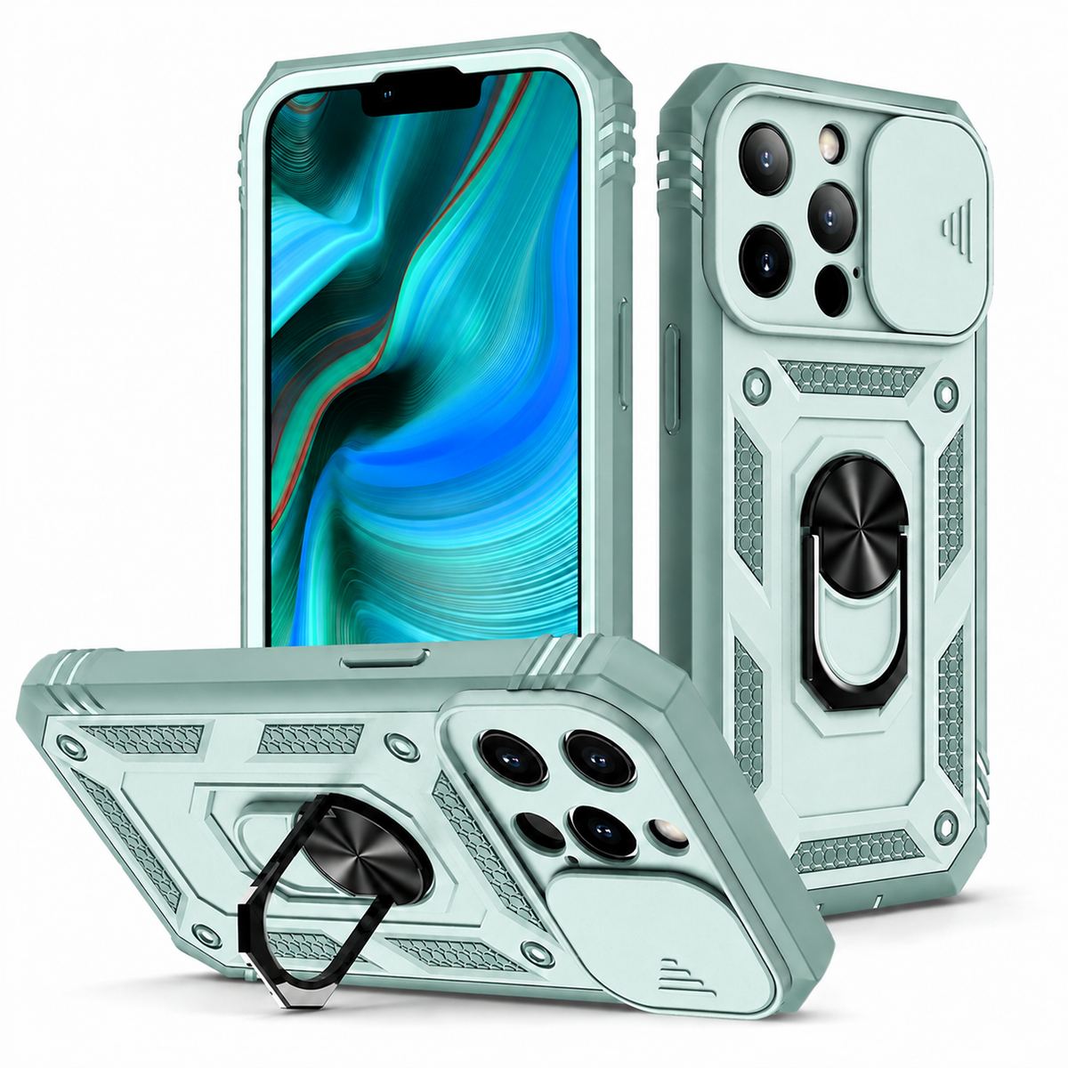 Premium iPhone Case MagSafe Compatible Rugged Armor Card Holder Cover Kickstand Shockproof Protection Camera Lens Guard Slim Magnetic Heavy Duty Design