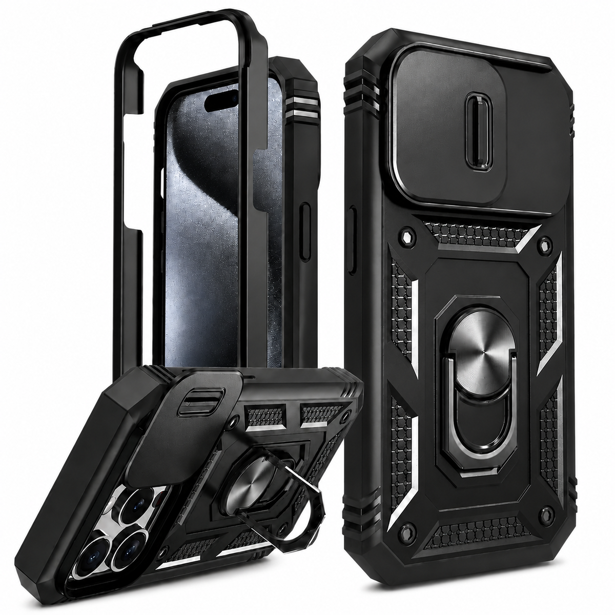Premium iPhone Case MagSafe Compatible Rugged Armor Card Holder Cover Kickstand Shockproof Protection Camera Lens Guard Slim Magnetic Heavy Duty Design