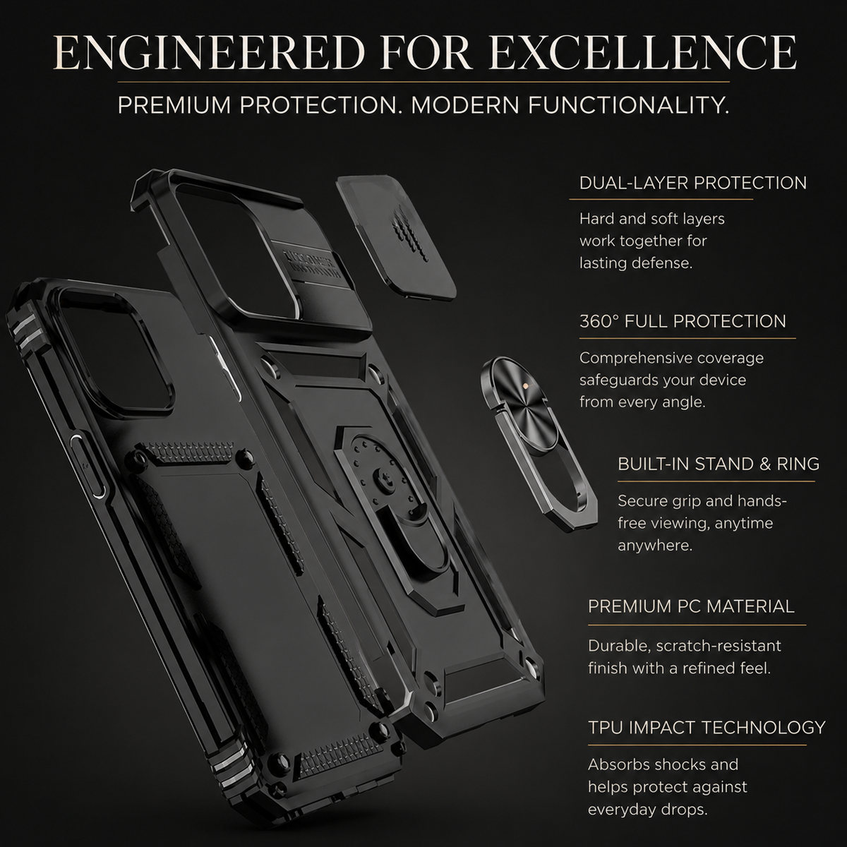 Premium iPhone Case MagSafe Compatible Rugged Armor Shockproof Protective Cover Kickstand Card Holder Camera Lens Protection Heavy Duty Full Coverage