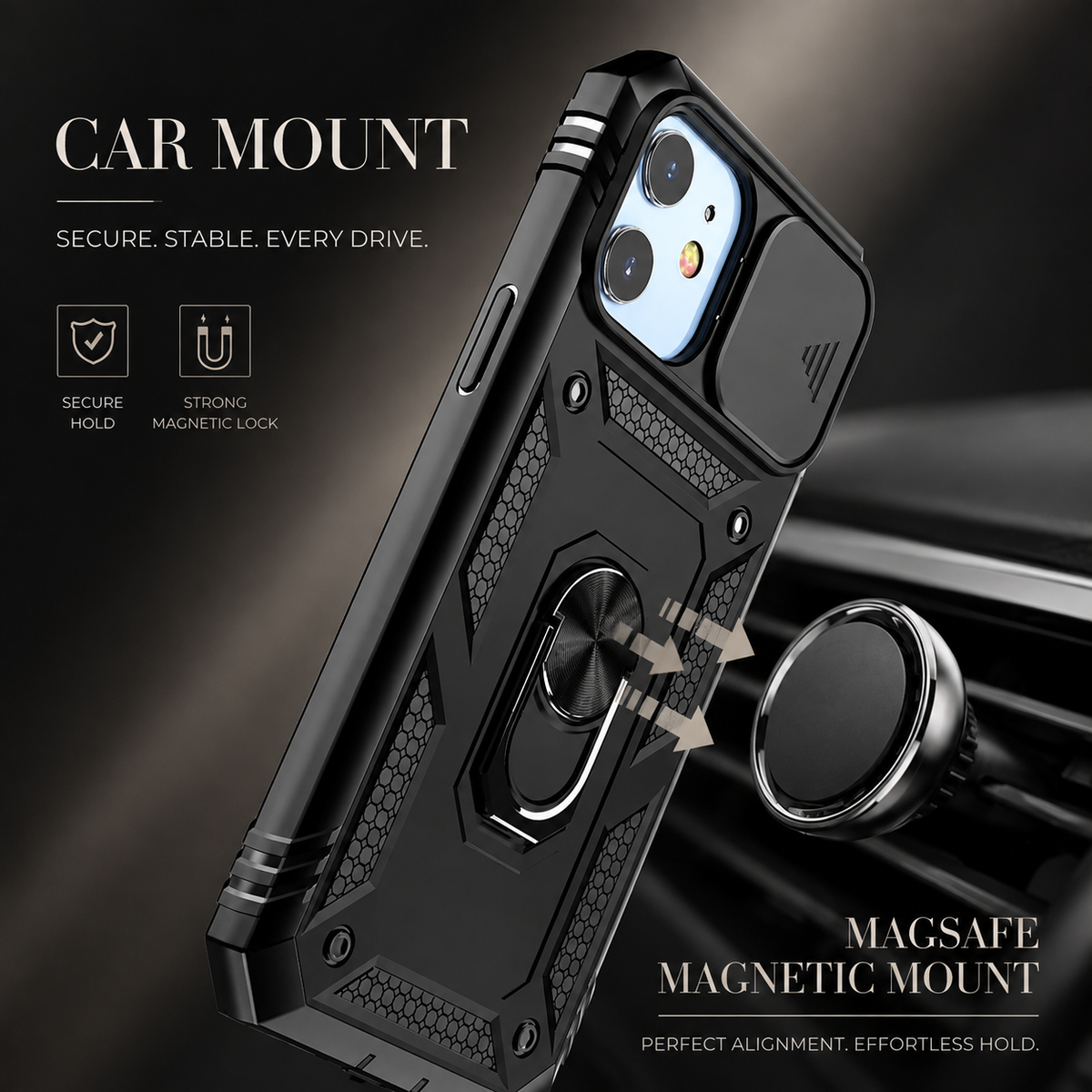 Premium iPhone Case MagSafe Compatible Rugged Armor Shockproof Protective Cover Kickstand Card Holder Camera Lens Protection Heavy Duty Full Coverage