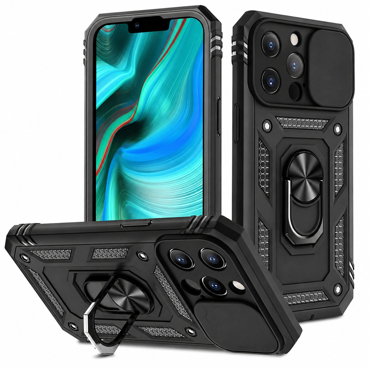 Premium iPhone Case MagSafe Compatible Rugged Armor Shockproof Protective Cover Kickstand Card Holder Camera Lens Protection Heavy Duty Full Coverage