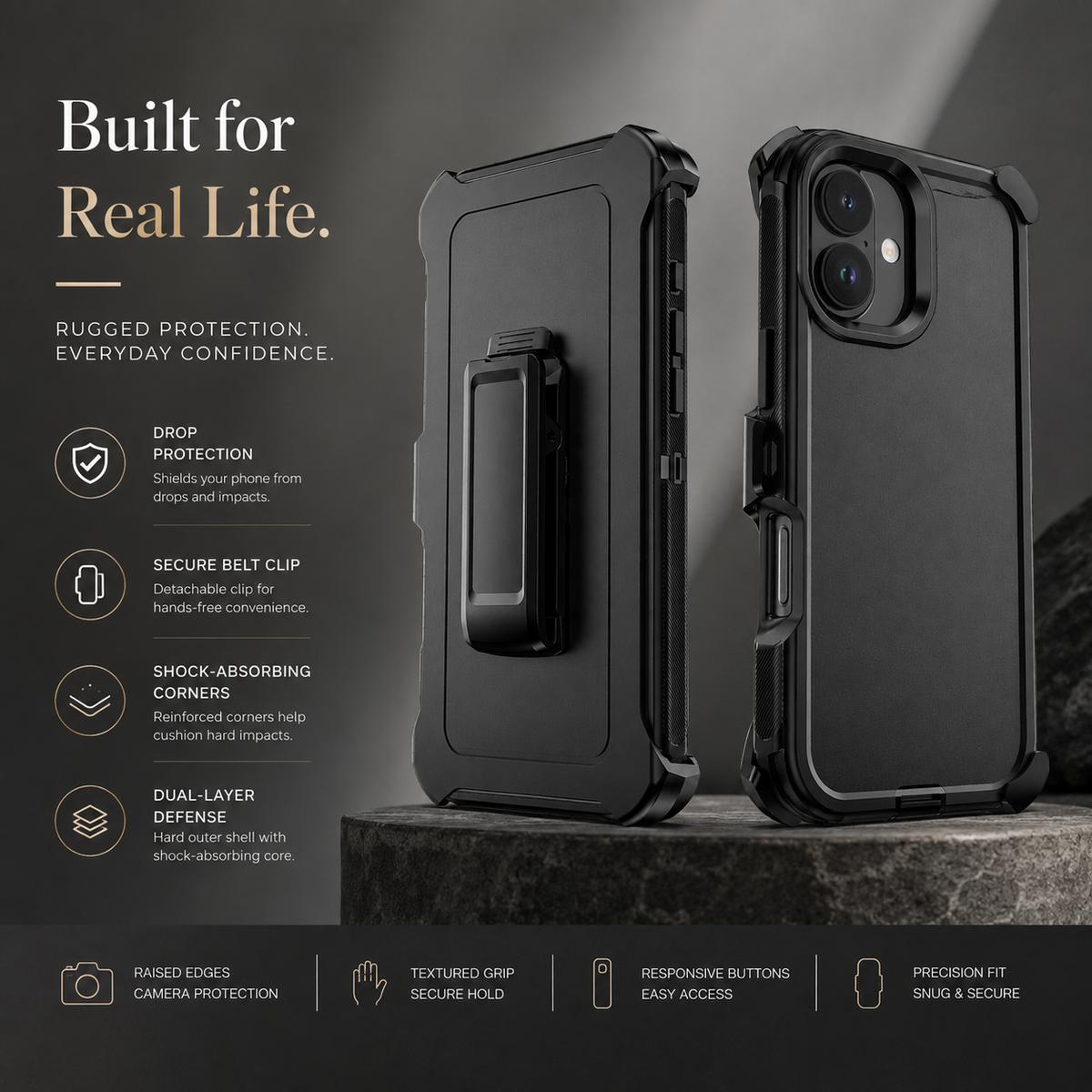 Premium iPhone Case MagSafe Compatible Rugged Holster Cover 3 Layer Shockproof Protection Heavy Duty Armor Belt Clip Camera Lens Guard Durable Design