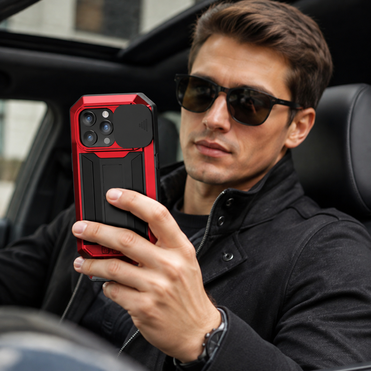 Premium iPhone Case MagSafe Compatible Rugged Metal Armor Shockproof Protective Cover Full Body Slide Camera Cover Tempered Glass Screen Heavy Duty Design