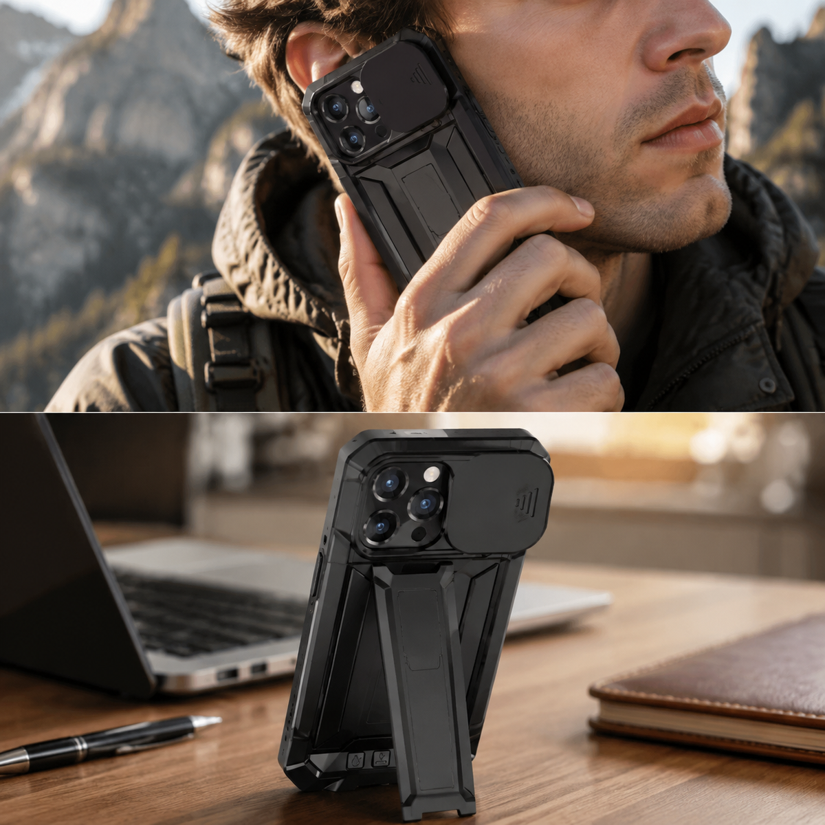 Premium iPhone Case MagSafe Compatible Rugged Metal Armor Shockproof Protective Cover Full Body Slide Camera Cover Tempered Glass Screen Heavy Duty Design