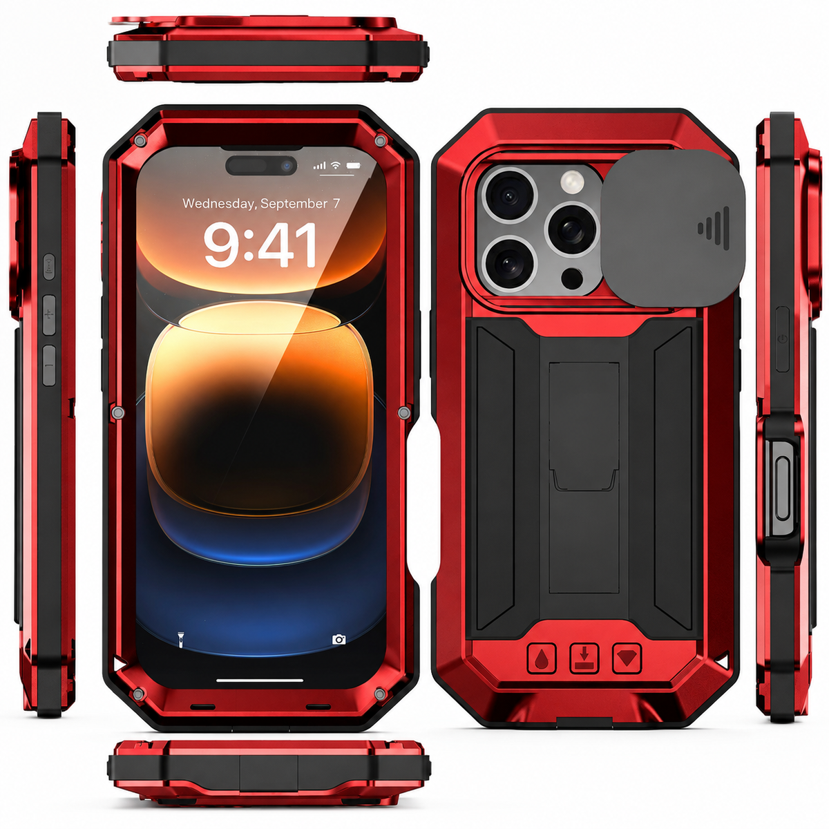 Premium iPhone Case MagSafe Compatible Rugged Metal Armor Shockproof Protective Cover Full Body Slide Camera Cover Tempered Glass Screen Heavy Duty Design