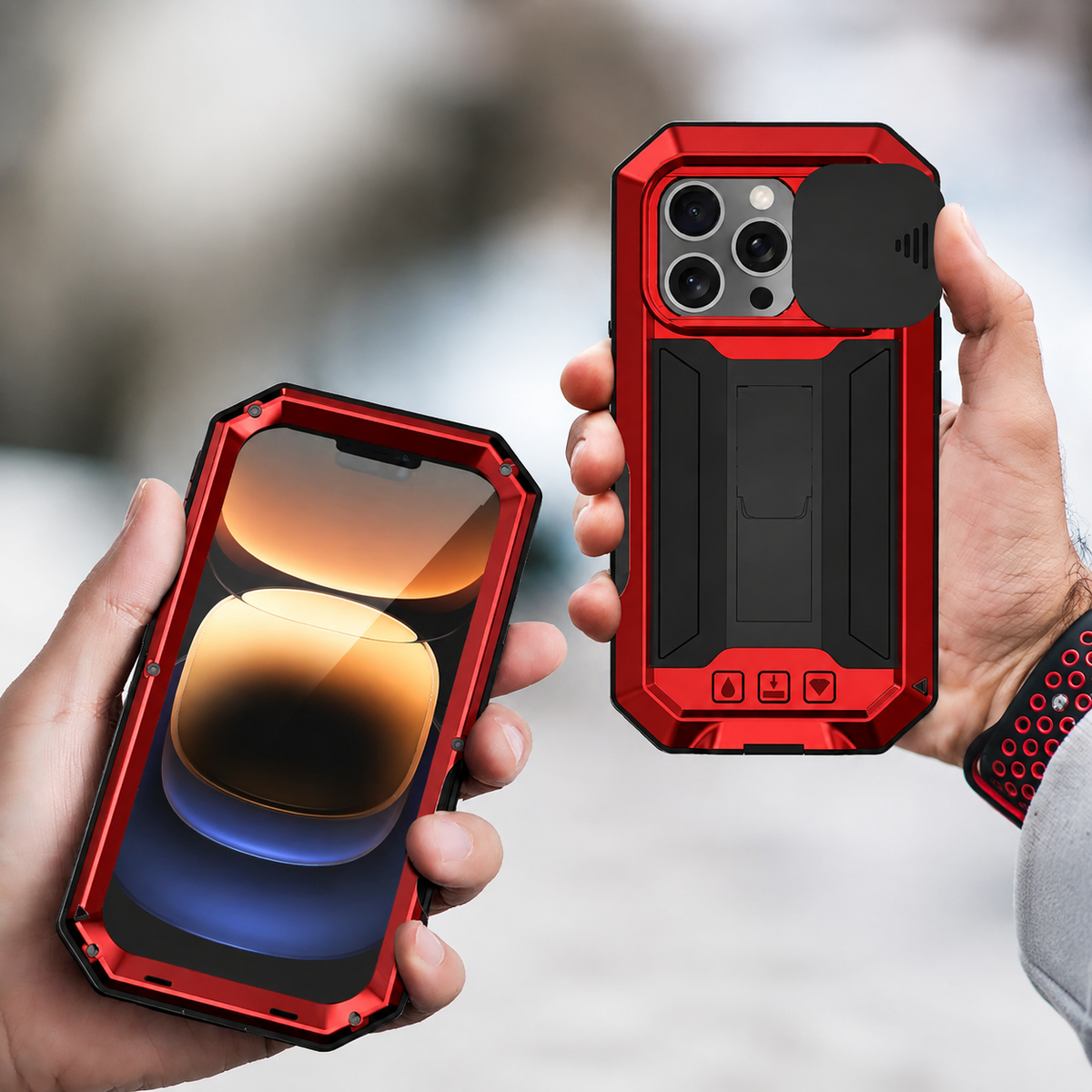 Premium iPhone Case MagSafe Compatible Rugged Metal Armor Shockproof Protective Cover Full Body Slide Camera Cover Tempered Glass Screen Heavy Duty Design