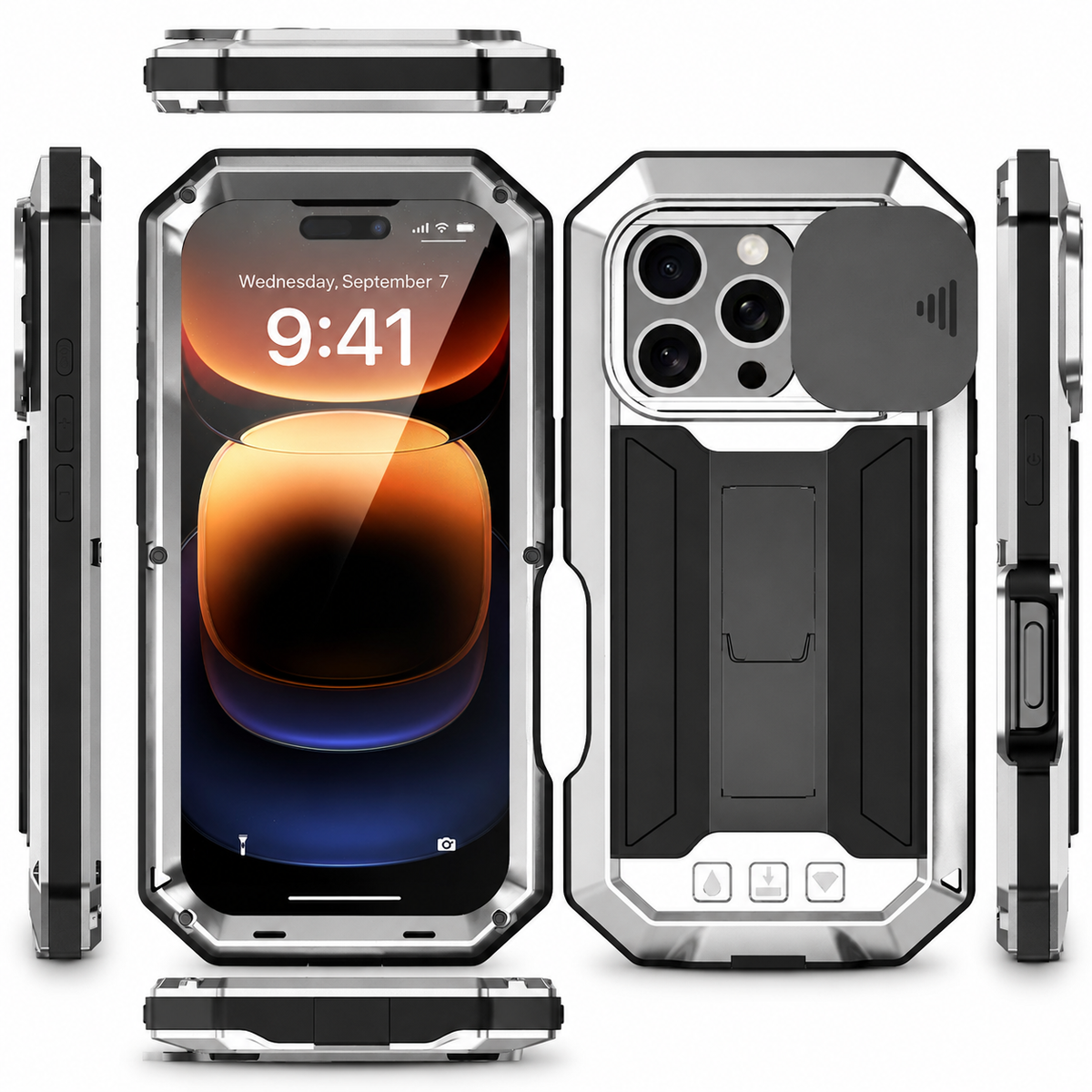 Premium iPhone Case MagSafe Compatible Rugged Metal Armor Shockproof Protective Cover Full Body Slide Camera Cover Tempered Glass Screen Heavy Duty Design
