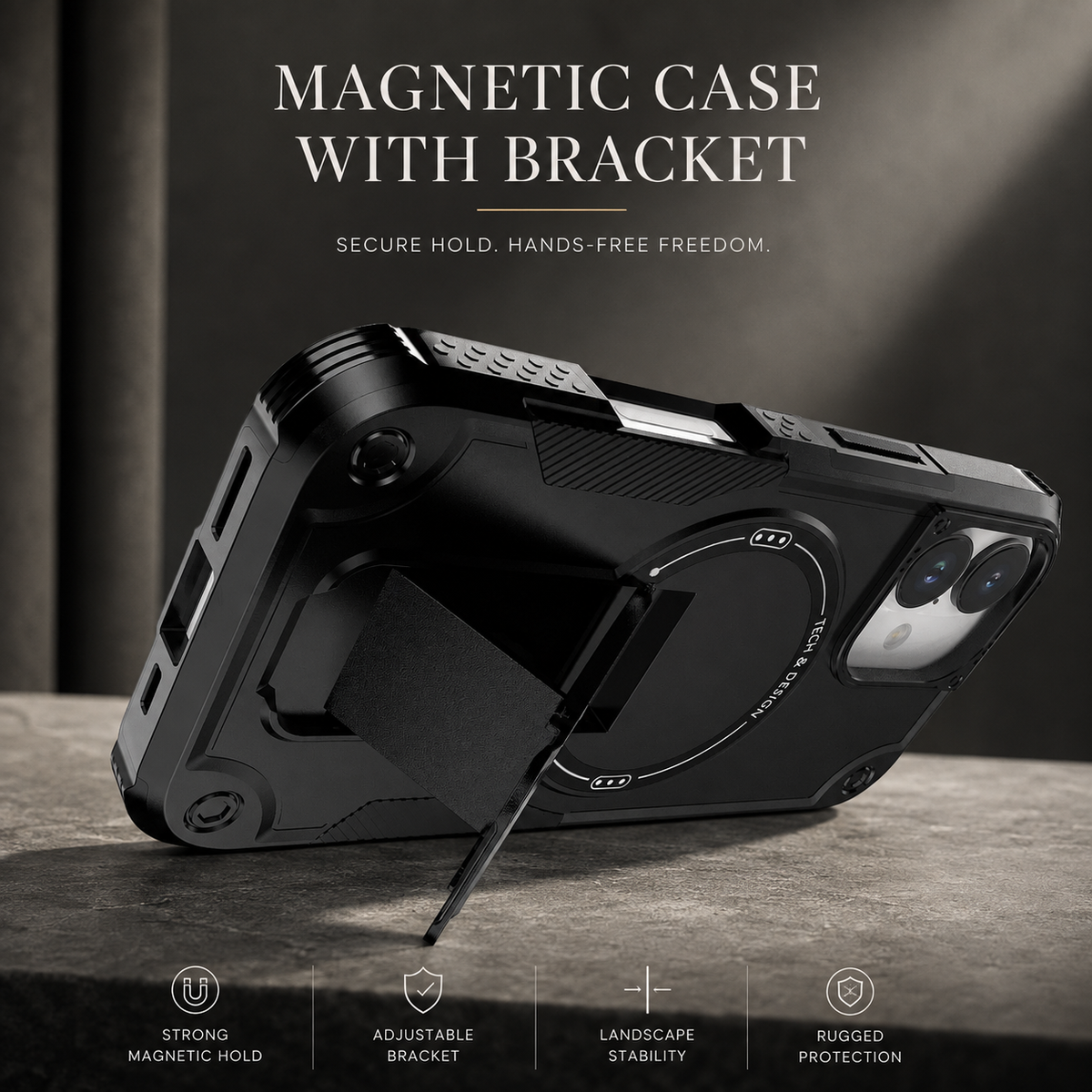 Premium iPhone Case MagSafe Compatible Rugged Shockproof Cover Kickstand Lanyard Dual Layer Protective Case Anti Scratch Full Coverage Secure Grip