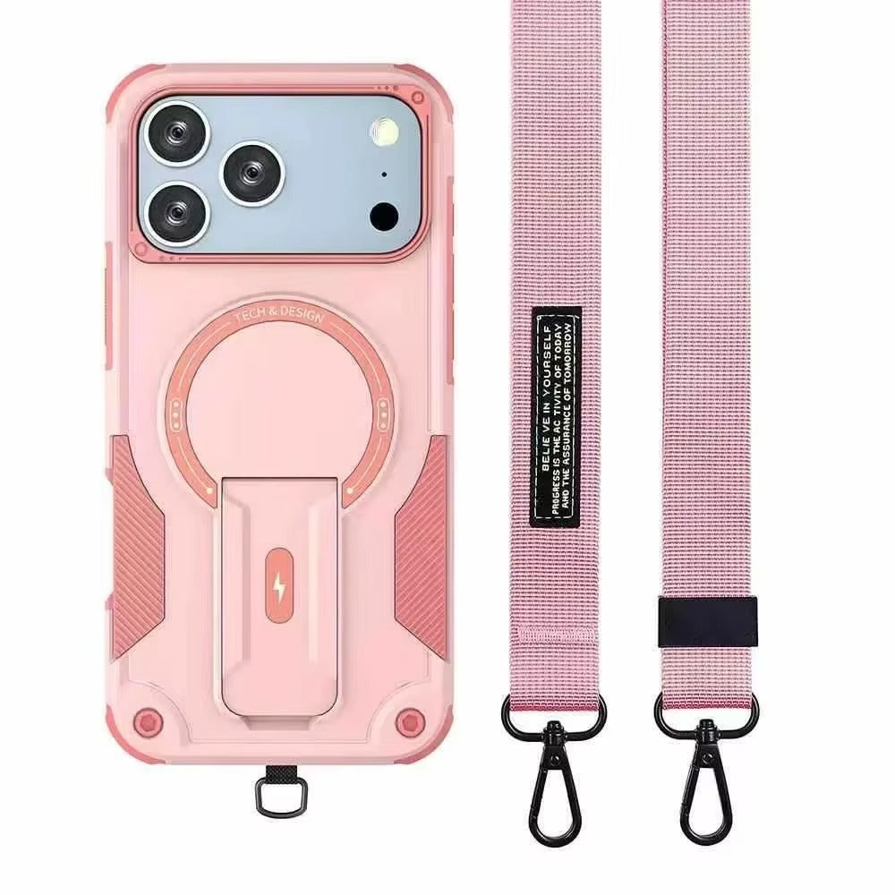 Premium iPhone Case MagSafe Compatible Rugged Shockproof Cover Kickstand Lanyard Dual Layer Protective Case Anti Scratch Full Coverage Secure Grip