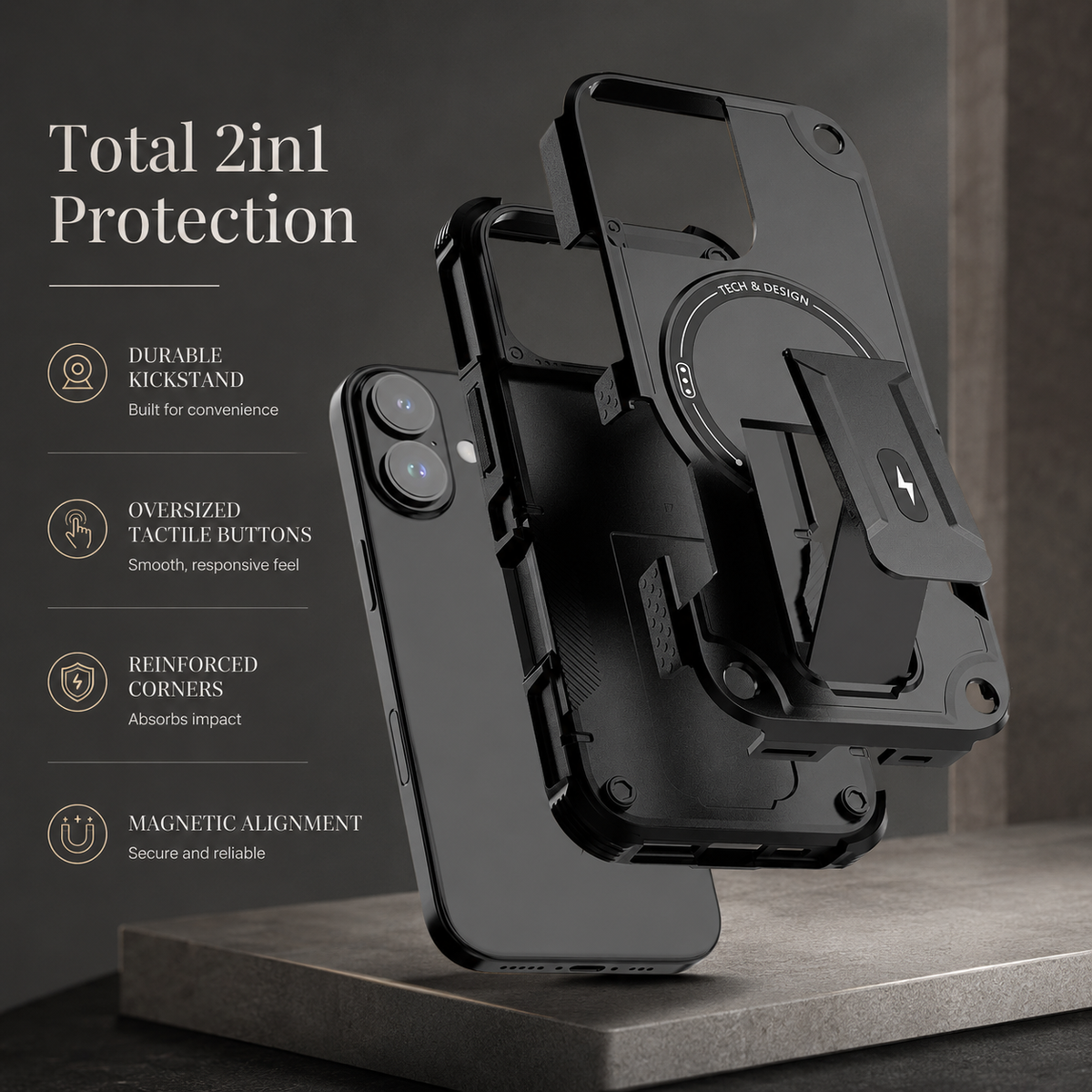 Premium iPhone Case MagSafe Compatible Rugged Shockproof Cover Kickstand Lanyard Dual Layer Protective Case Anti Scratch Full Coverage Secure Grip