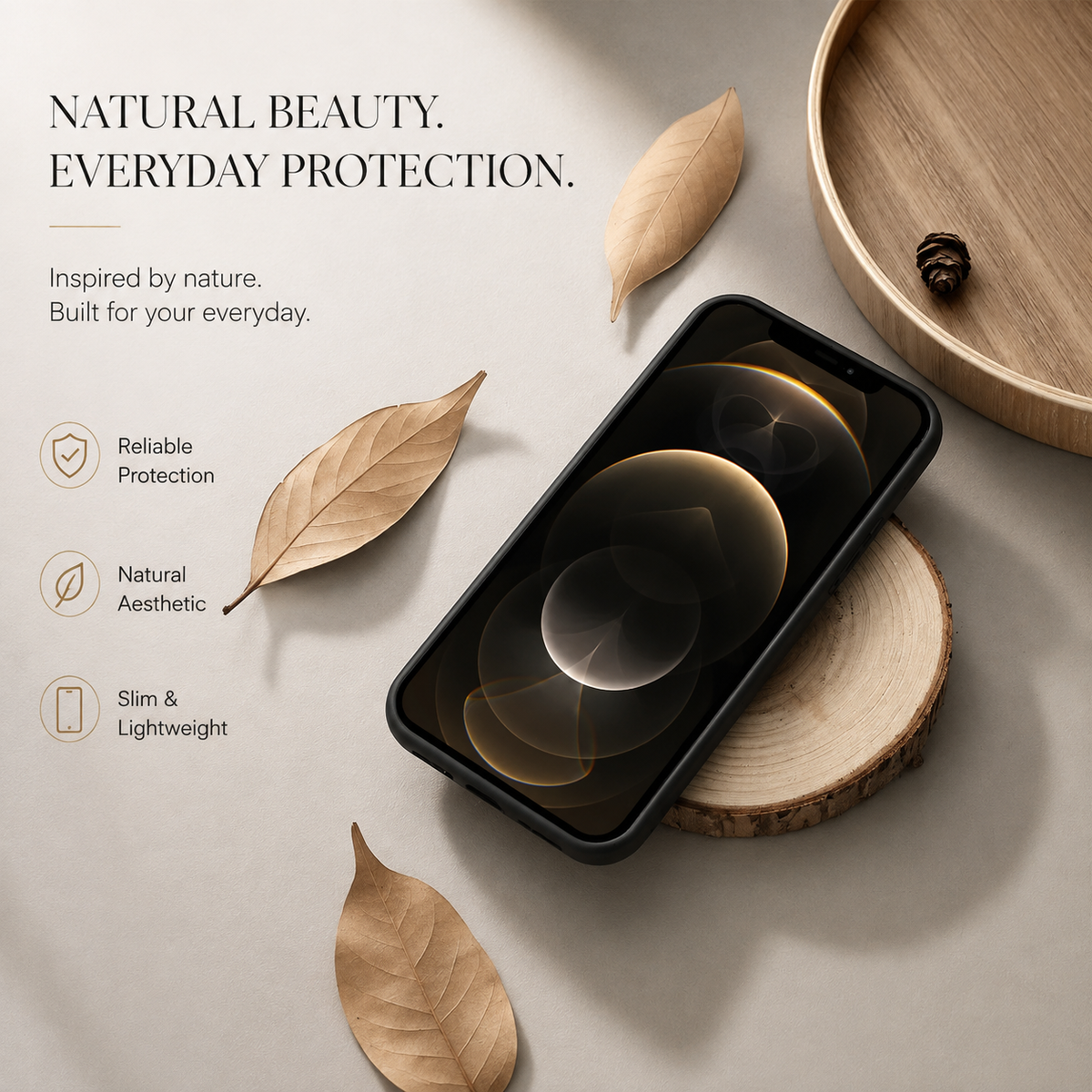 Premium iPhone Case MagSafe Compatible Solid Bamboo Wood Shockproof Protective Cover Hard Back Camera Lens Protection Slim Natural Design