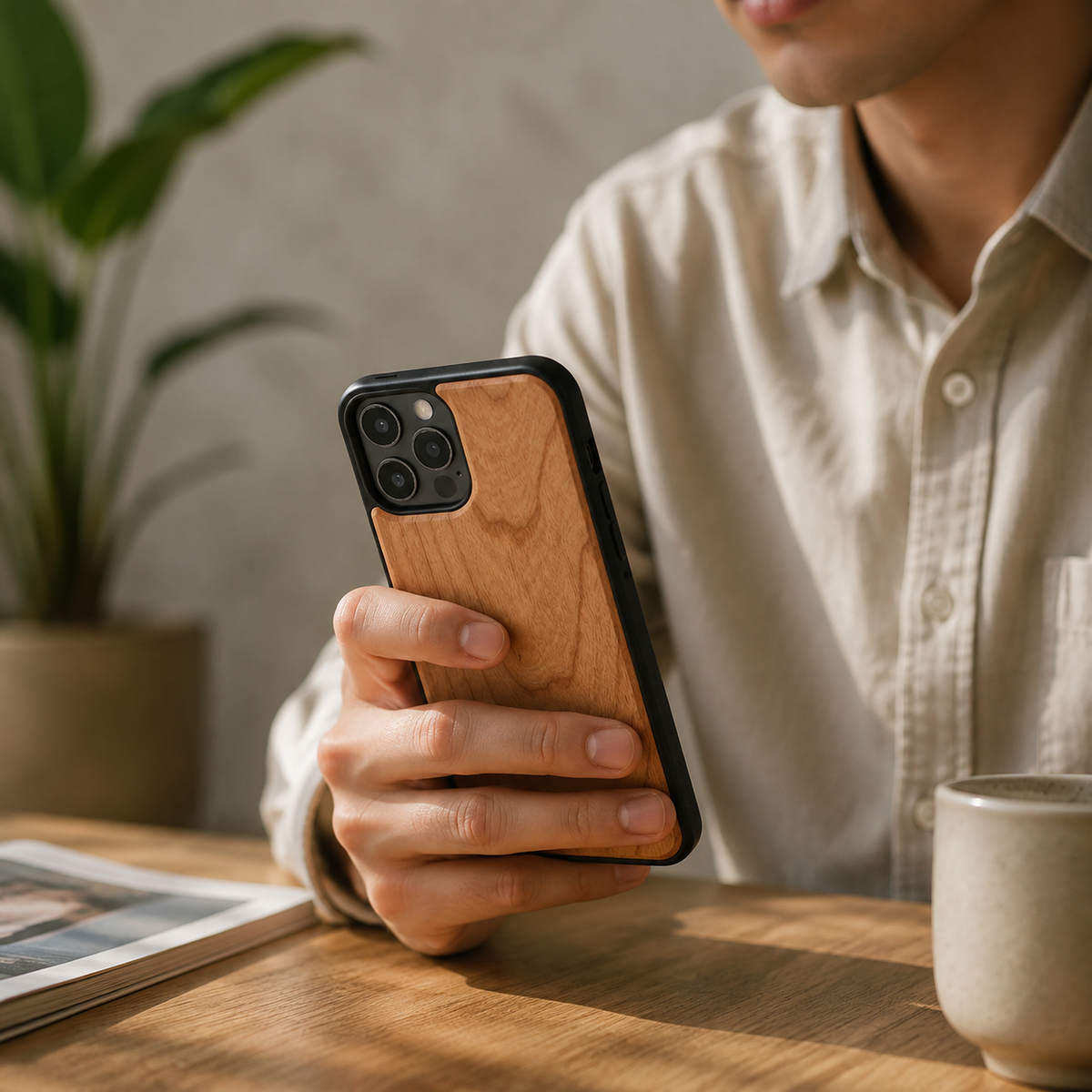 Premium iPhone Case MagSafe Compatible Solid Bamboo Wood Shockproof Protective Cover Hard Back Camera Lens Protection Slim Natural Design