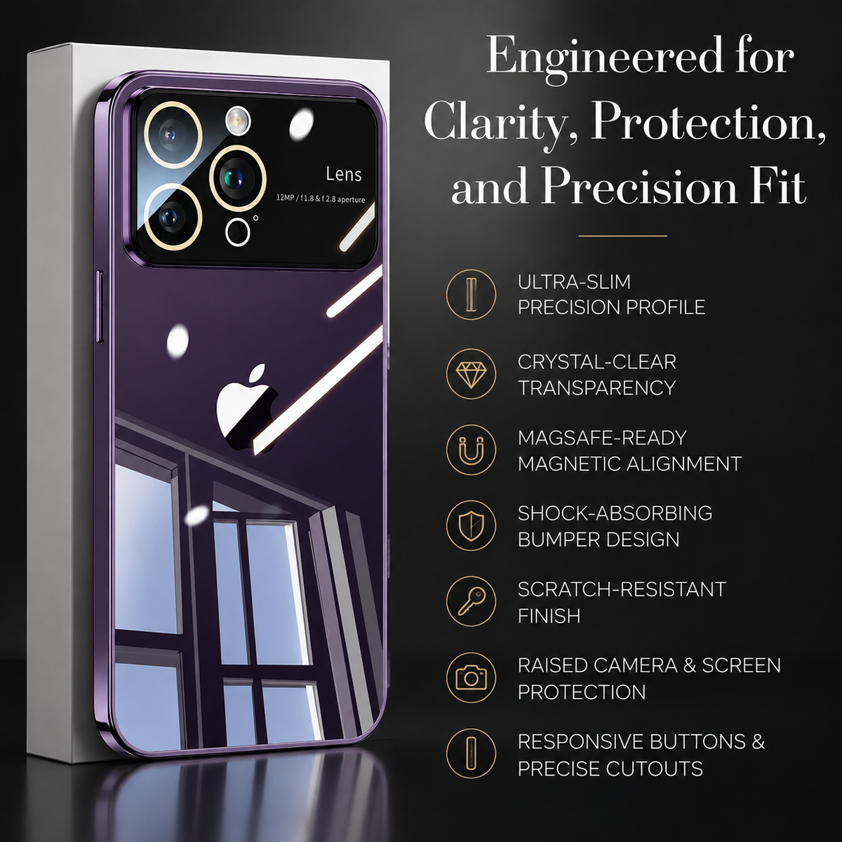 Premium iPhone Case MagSafe Compatible Transparent Shockproof Protective Cover Clear Hard PC Back Silicone Bumper Camera Lens Protection Ultra Thin Slim Design