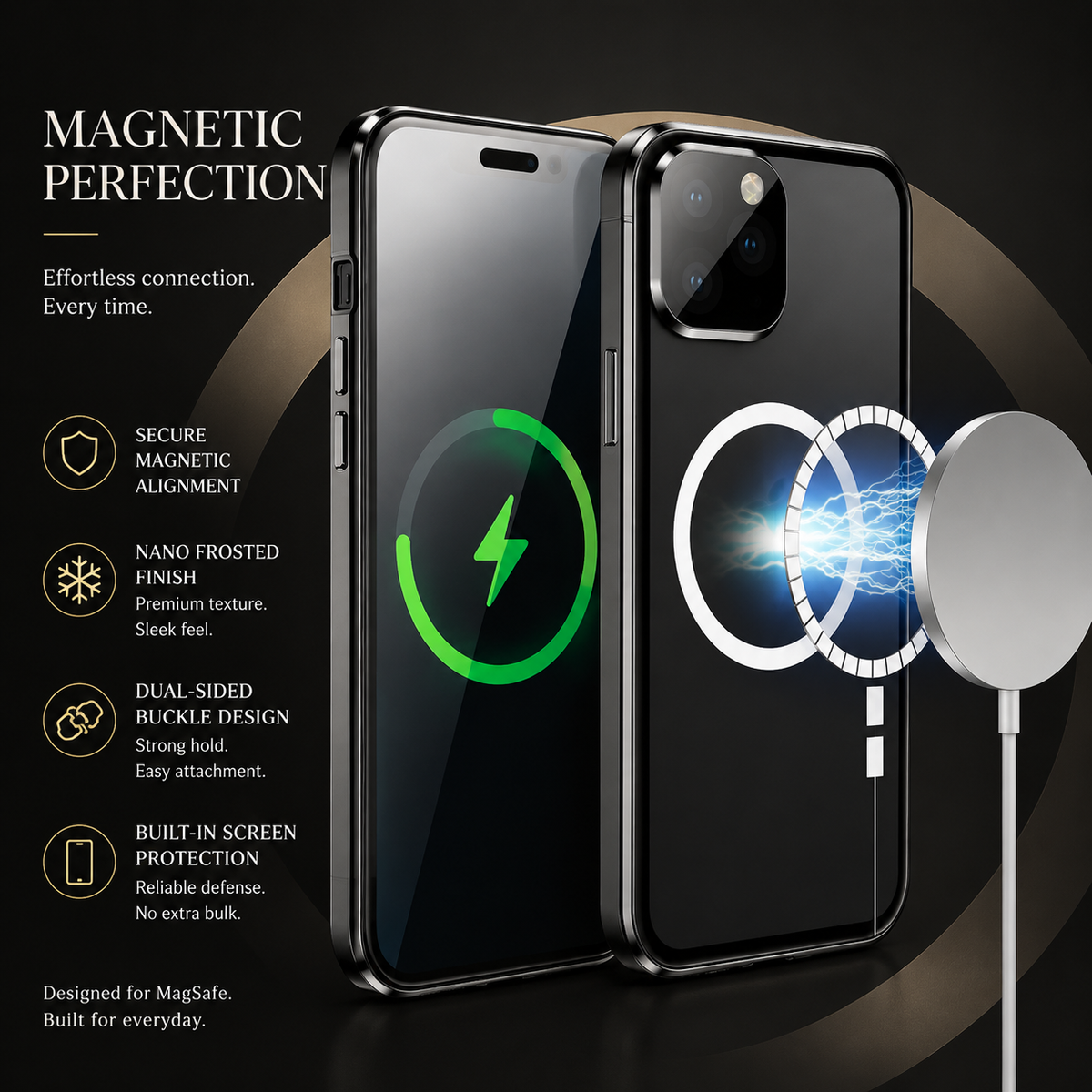 Premium iPhone Case MagSafe Compatible Transparent Tempered Glass Aluminum Frame Shockproof Protective Cover Full Body Camera Lens Protection Slim