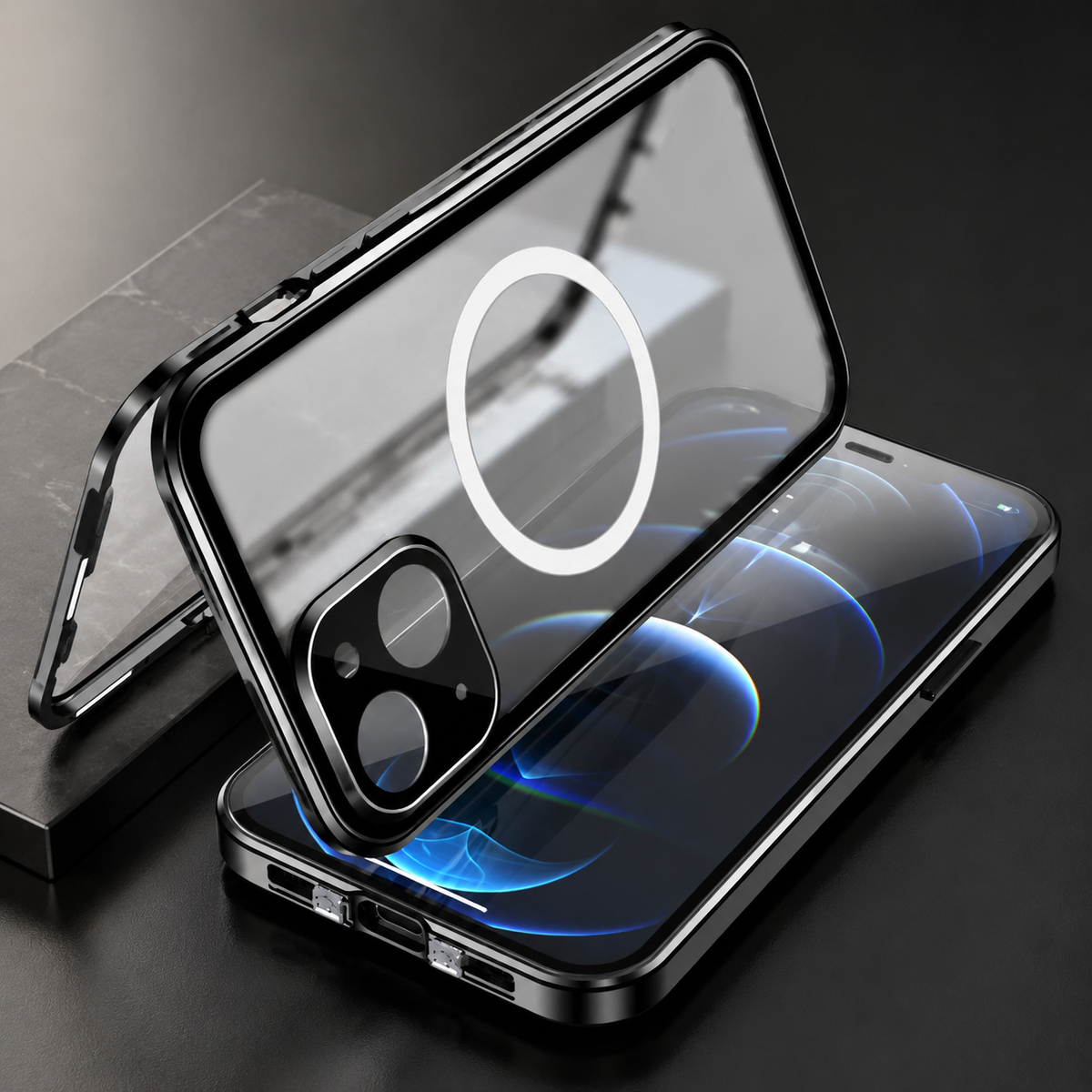 Premium iPhone Case MagSafe Compatible Transparent Tempered Glass Aluminum Frame Shockproof Protective Cover Full Body Camera Lens Protection Slim