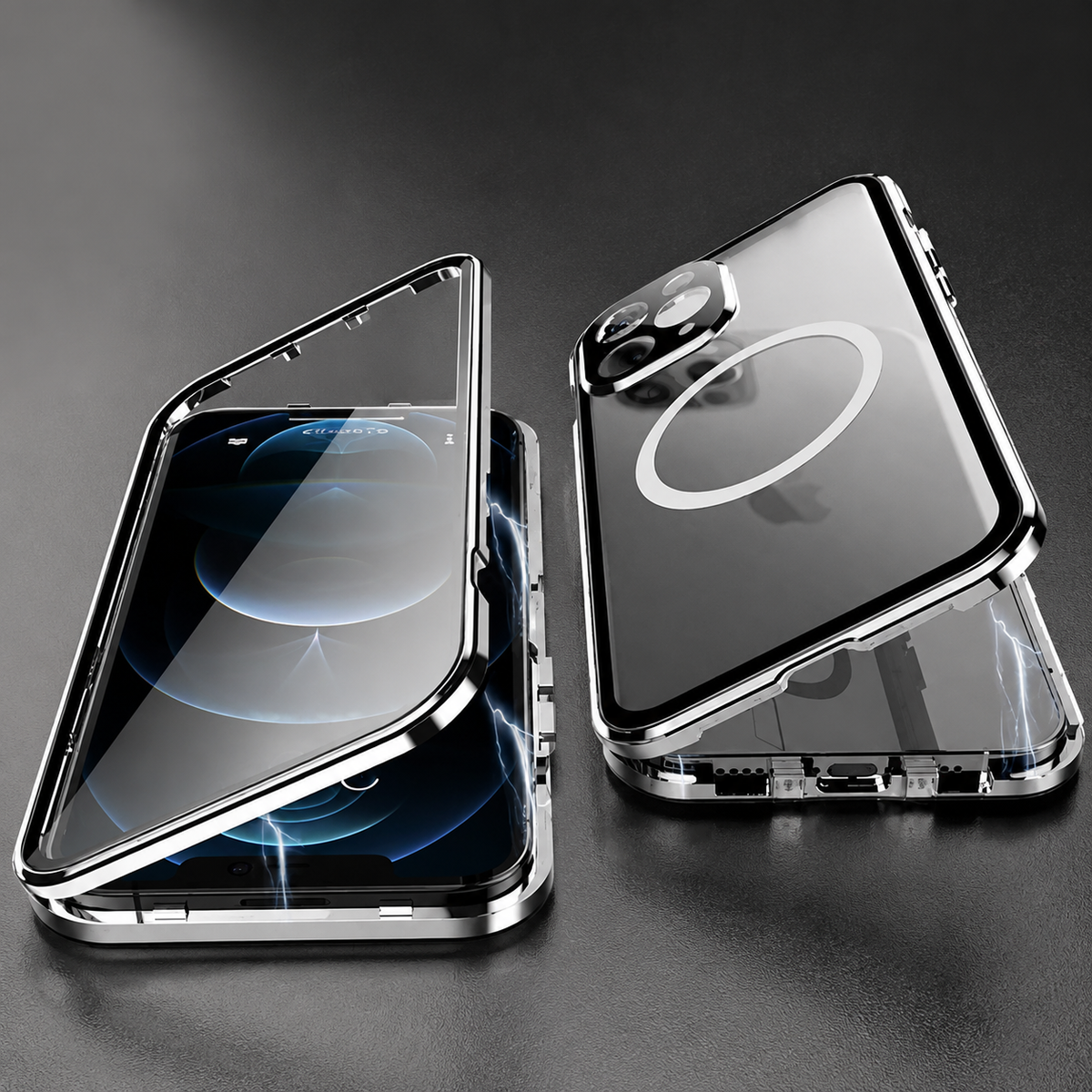 Premium iPhone Case MagSafe Compatible Transparent Tempered Glass Aluminum Frame Shockproof Protective Cover Full Body Camera Lens Protection Slim