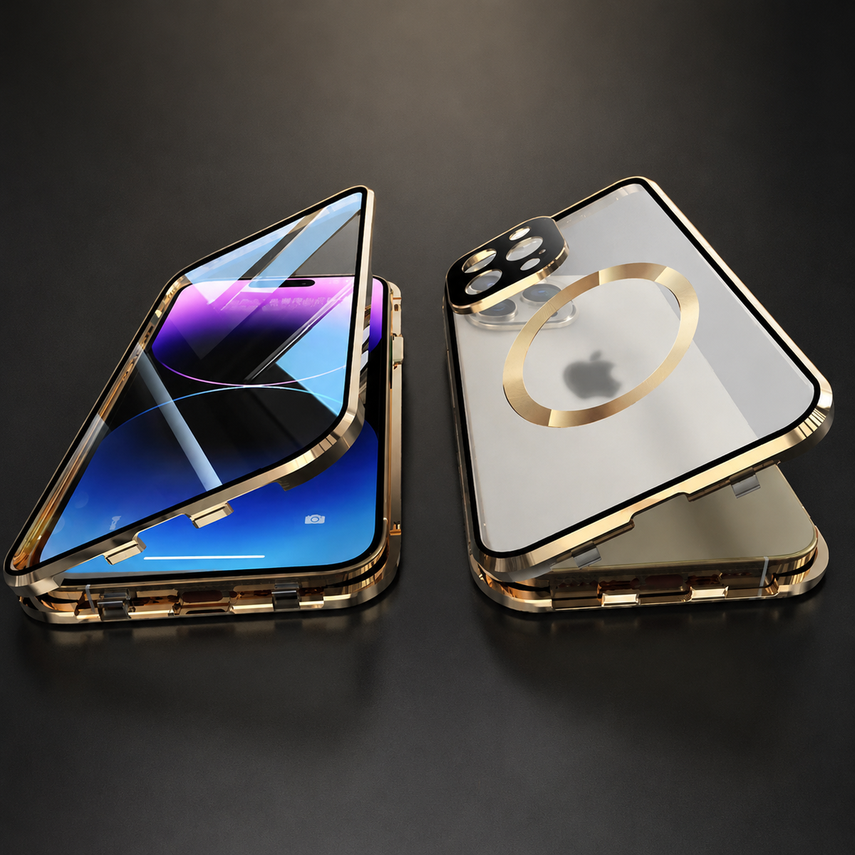 Premium iPhone Case MagSafe Compatible Transparent Tempered Glass Aluminum Frame Shockproof Protective Cover Full Body Camera Lens Protection Slim