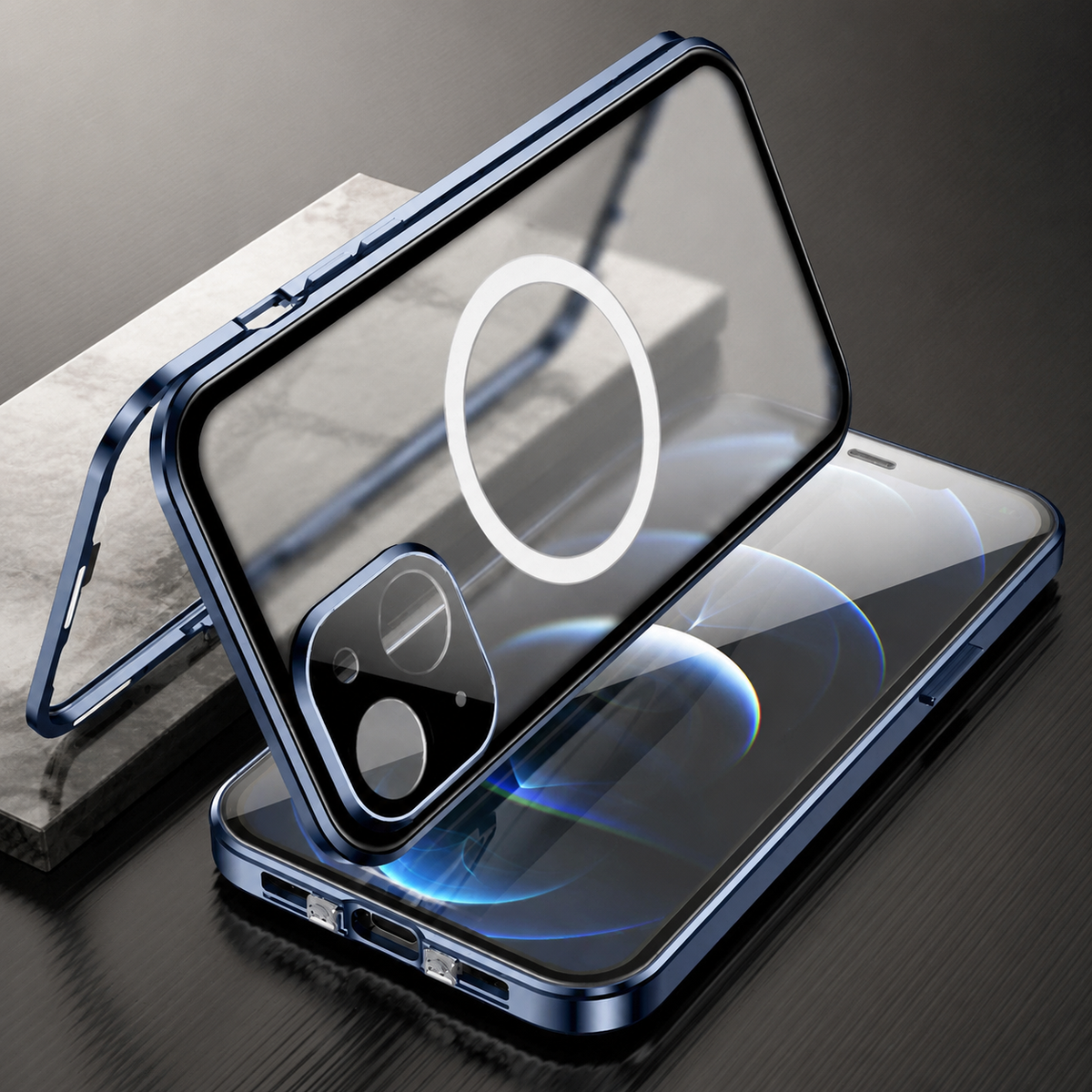 Premium iPhone Case MagSafe Compatible Transparent Tempered Glass Aluminum Frame Shockproof Protective Cover Full Body Camera Lens Protection Slim