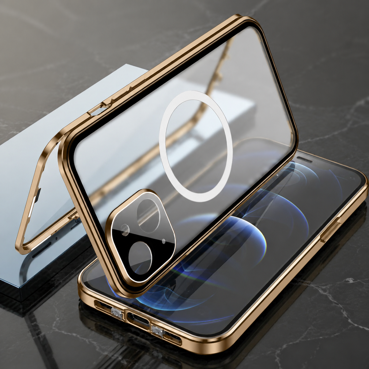 Premium iPhone Case MagSafe Compatible Transparent Tempered Glass Aluminum Frame Shockproof Protective Cover Full Body Camera Lens Protection Slim