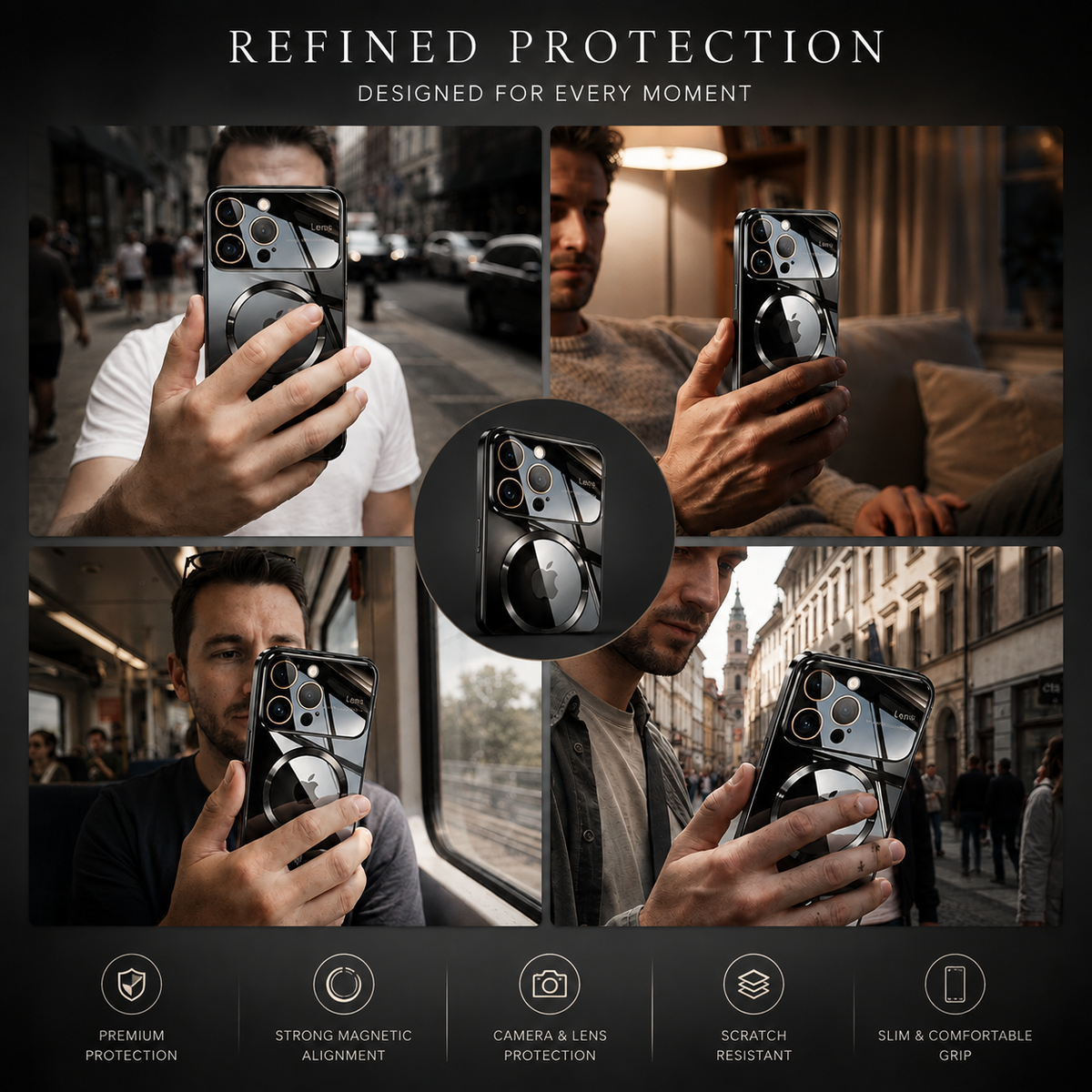 Premium iPhone Case MagSafe Compatible Transparent Tempered Glass Cover Ultra Thin Shockproof Protection Camera Lens Guard Slim Magnetic Anti Scratch Design