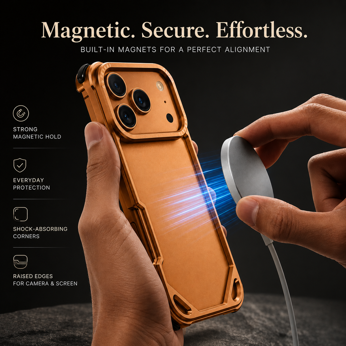 Premium iPhone Case MagSafe Compatible Ultra Thin Metal Bumper Cover Shockproof Protection Camera Lens Guard Slim Magnetic Lightweight Anti Scratch Design