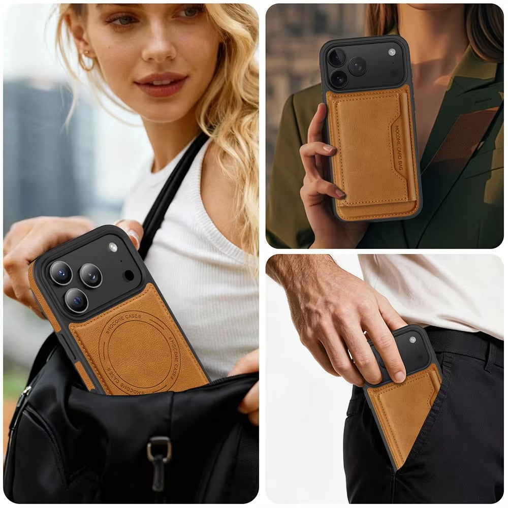 Premium iPhone Case MagSafe Compatible Wallet PU Leather Card Holder Shockproof Protective Cover Magnetic Anti Scratch Non Slip Secure Storage