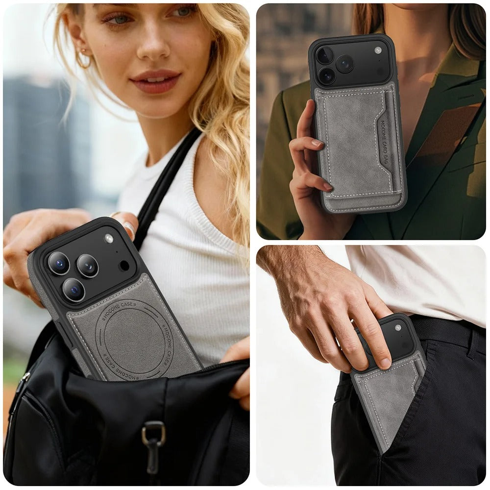 Premium iPhone Case MagSafe Compatible Wallet PU Leather Card Holder Shockproof Protective Cover Magnetic Anti Scratch Non Slip Secure Storage
