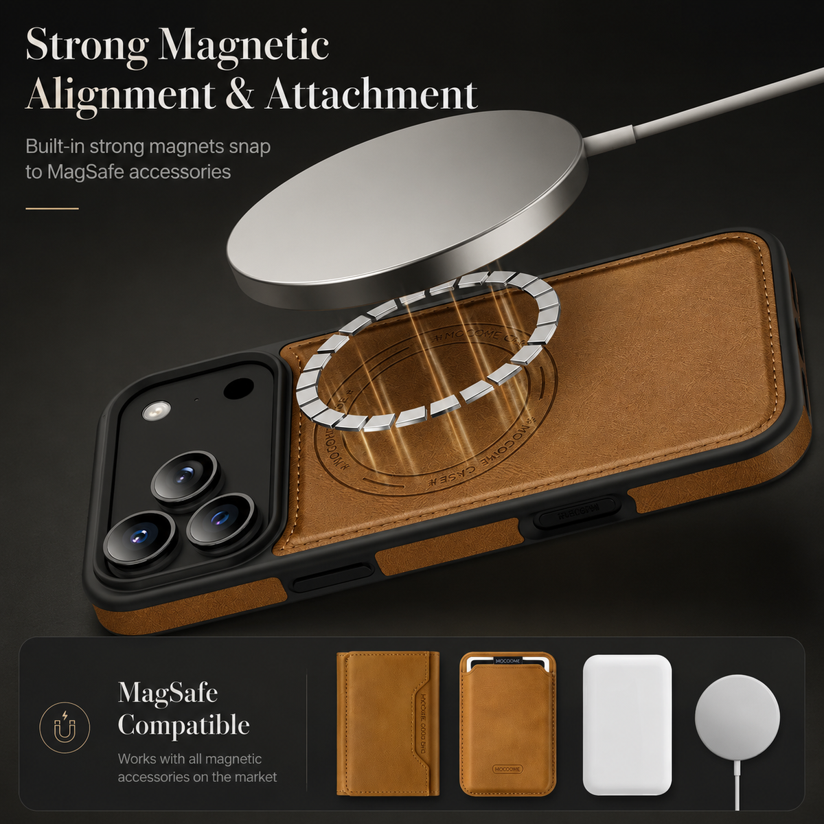 Premium iPhone Case MagSafe Compatible Wallet PU Leather Card Holder Shockproof Protective Cover Magnetic Anti Scratch Non Slip Secure Storage