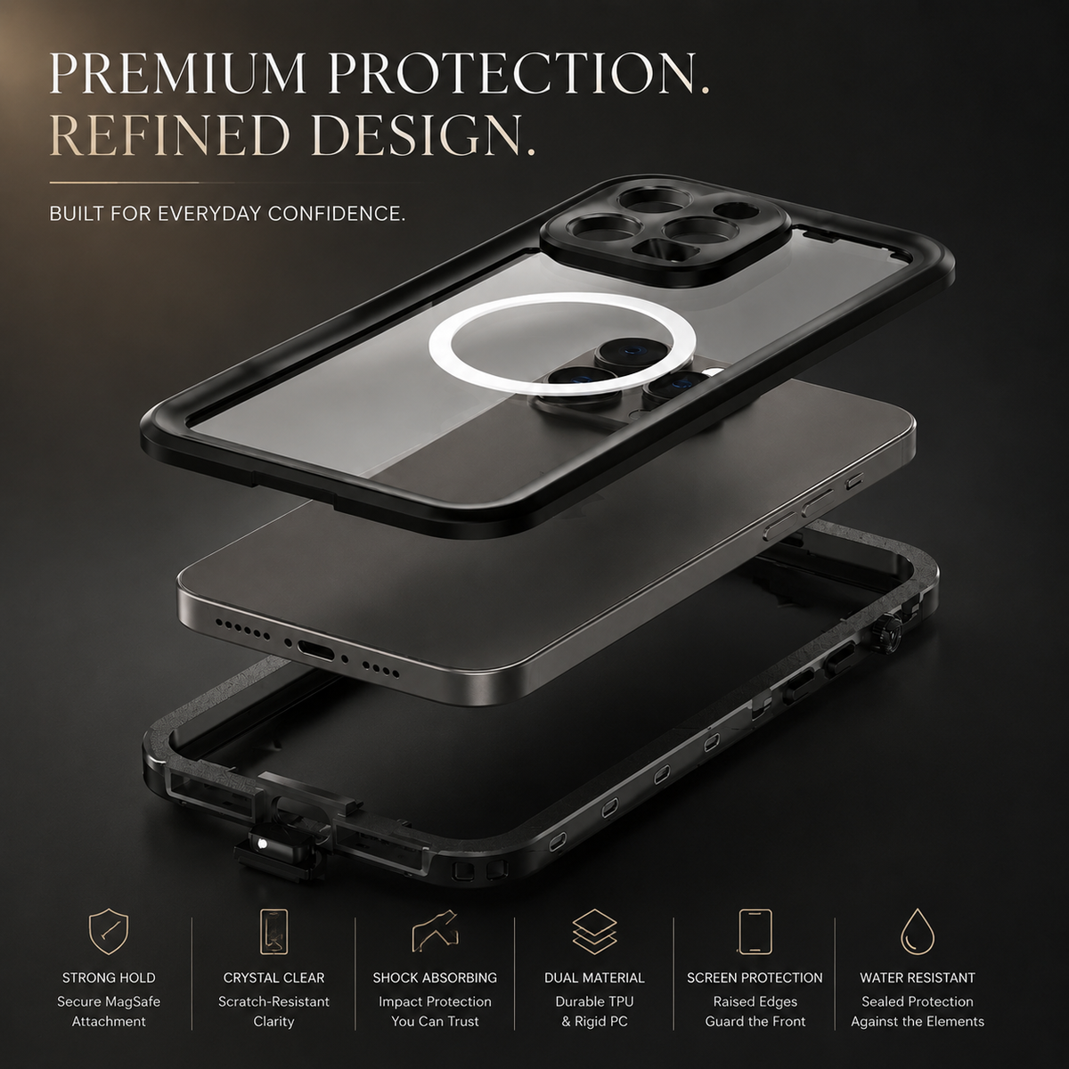 Premium iPhone Case MagSafe Compatible Waterproof IP68 Cover 360° Full Body Shockproof Protection Dustproof Camera Lens Guard Slim Rugged Outdoor Design