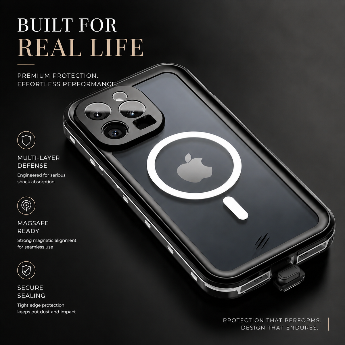 Premium iPhone Case MagSafe Compatible Waterproof IP68 Cover 360° Full Body Shockproof Protection Dustproof Camera Lens Guard Slim Rugged Outdoor Design