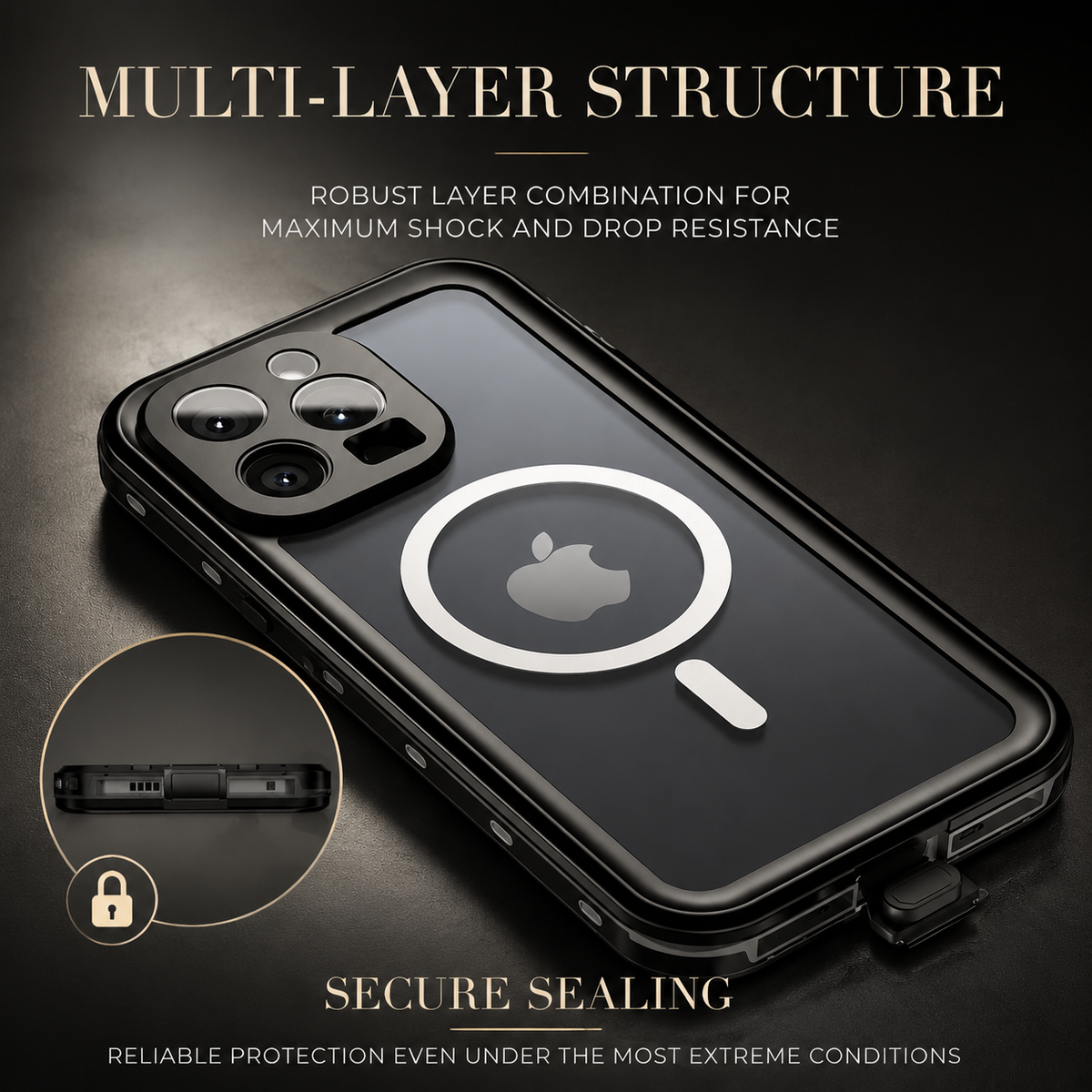 Premium iPhone Case MagSafe Compatible Waterproof IP68 Shockproof Protective Cover Full Body Sealed Camera Lens Protection Dustproof Rugged Design